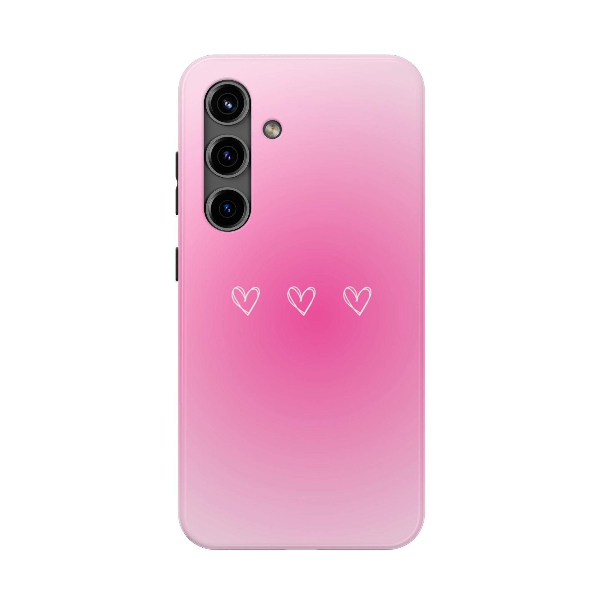 Pink Gradient Tough Phone Case with Three Hand-Drawn Hearts