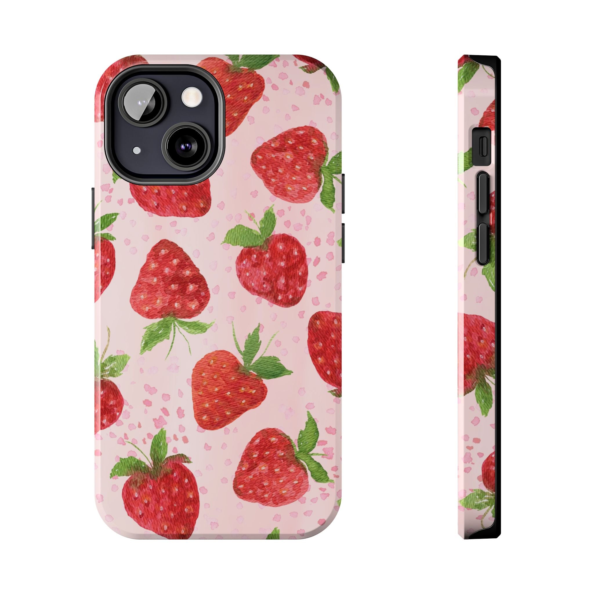 Strawberry Pattern Tough Phone Case — Pink Cute Fruit Protective Cover