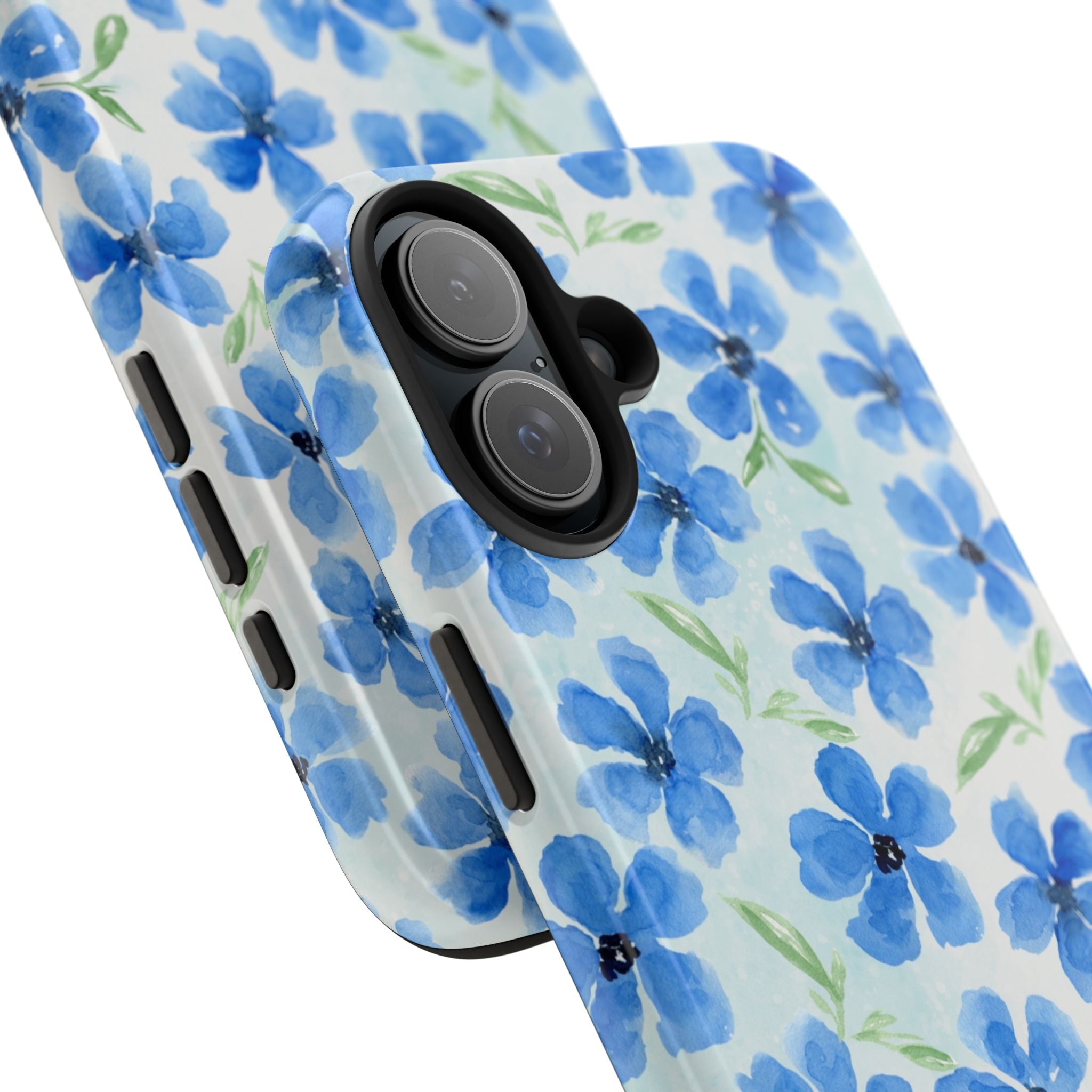 Blue Watercolor Floral Tough Phone Case — Durable Floral Phone Cover