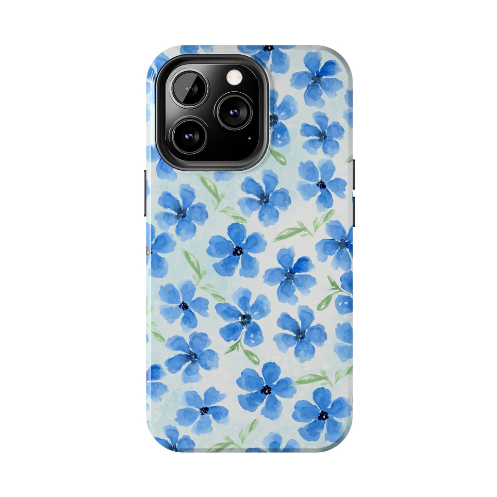 Blue Watercolor Floral Tough Phone Case — Durable Floral Phone Cover