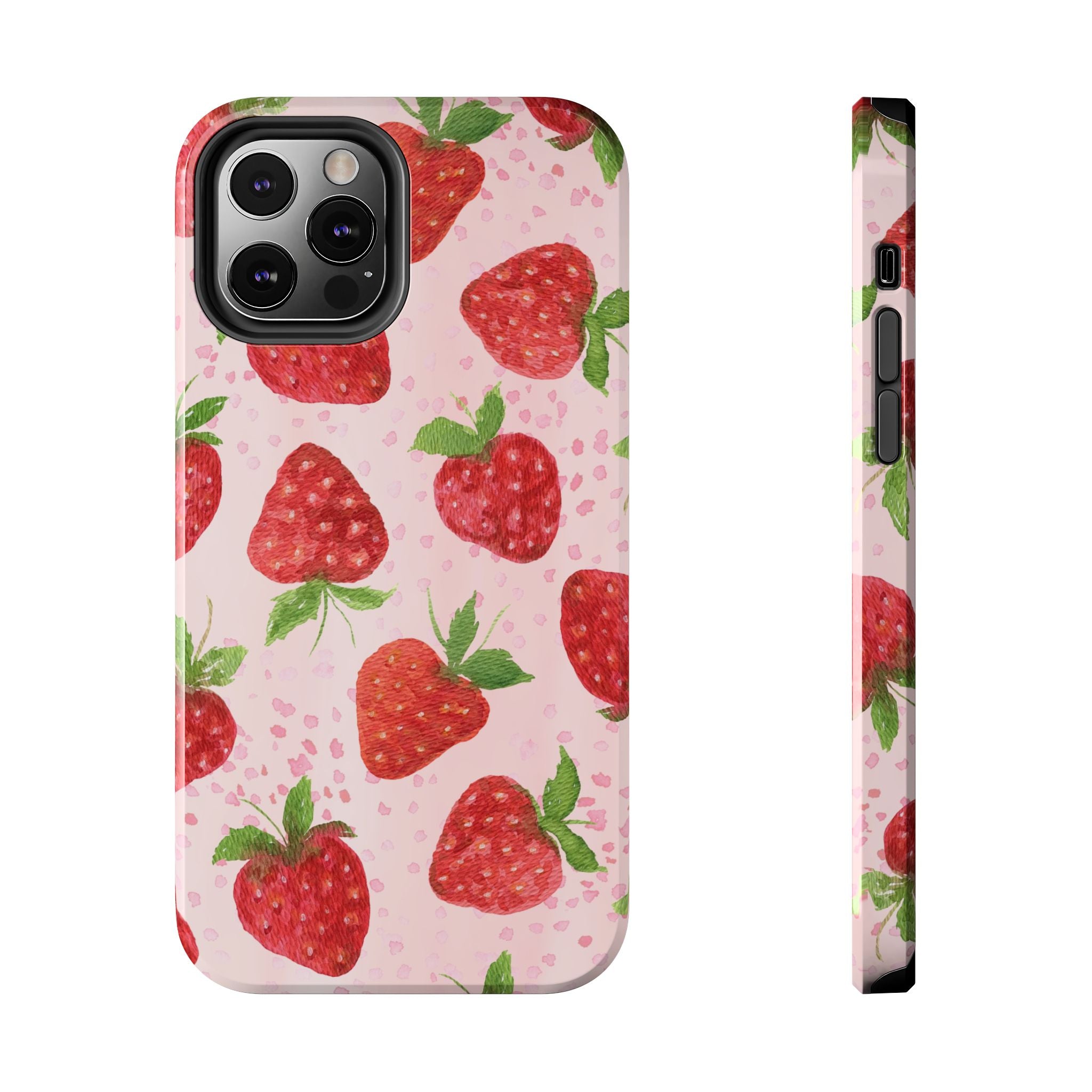 Strawberry Pattern Tough Phone Case — Pink Cute Fruit Protective Cover