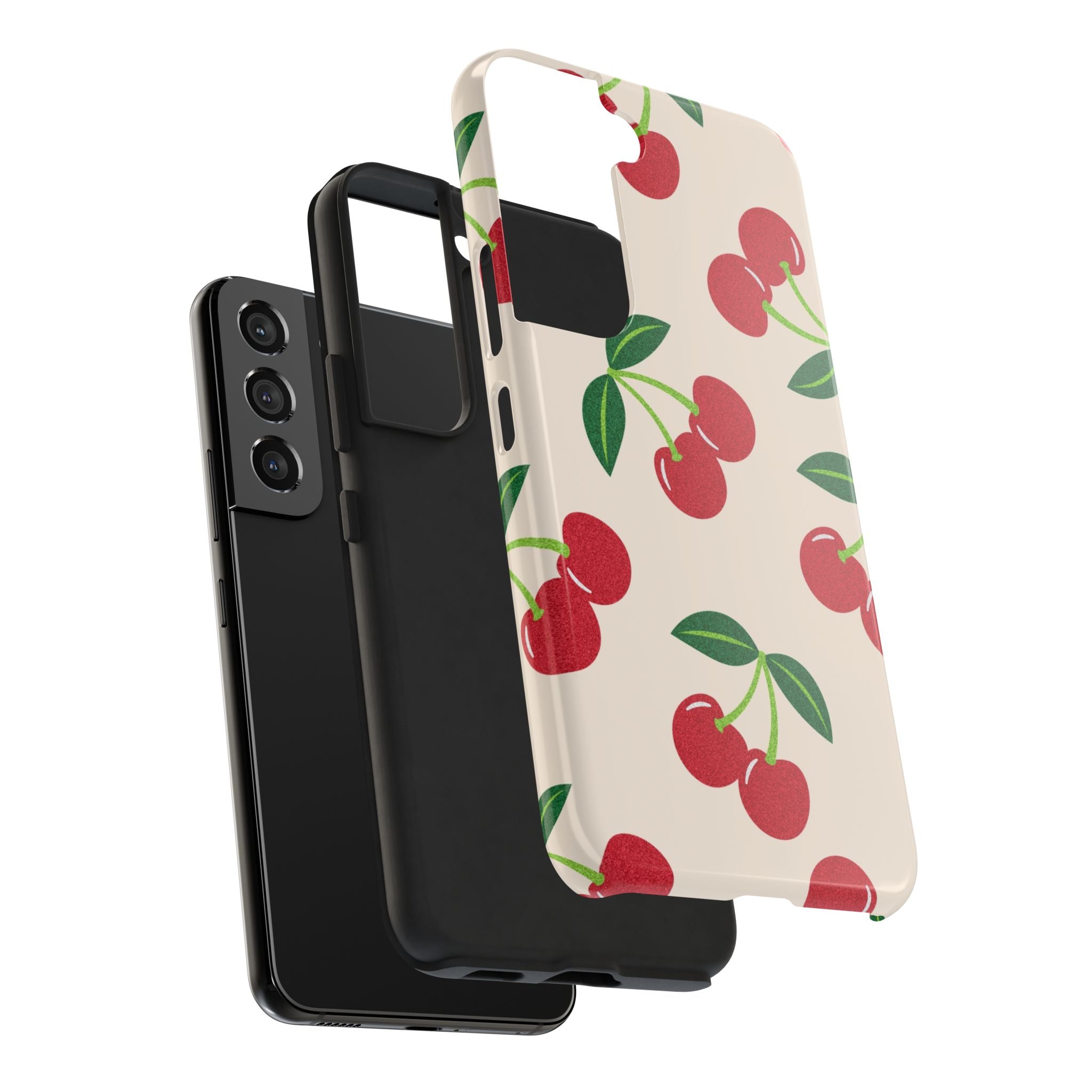 Cherry Pattern Tough Phone Case — Retro Red Cherries on Cream Protective Cover