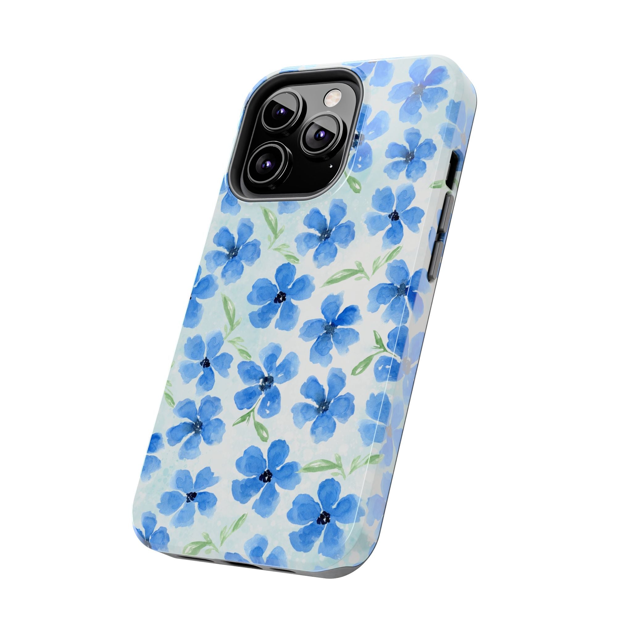 Blue Watercolor Floral Tough Phone Case — Durable Floral Phone Cover