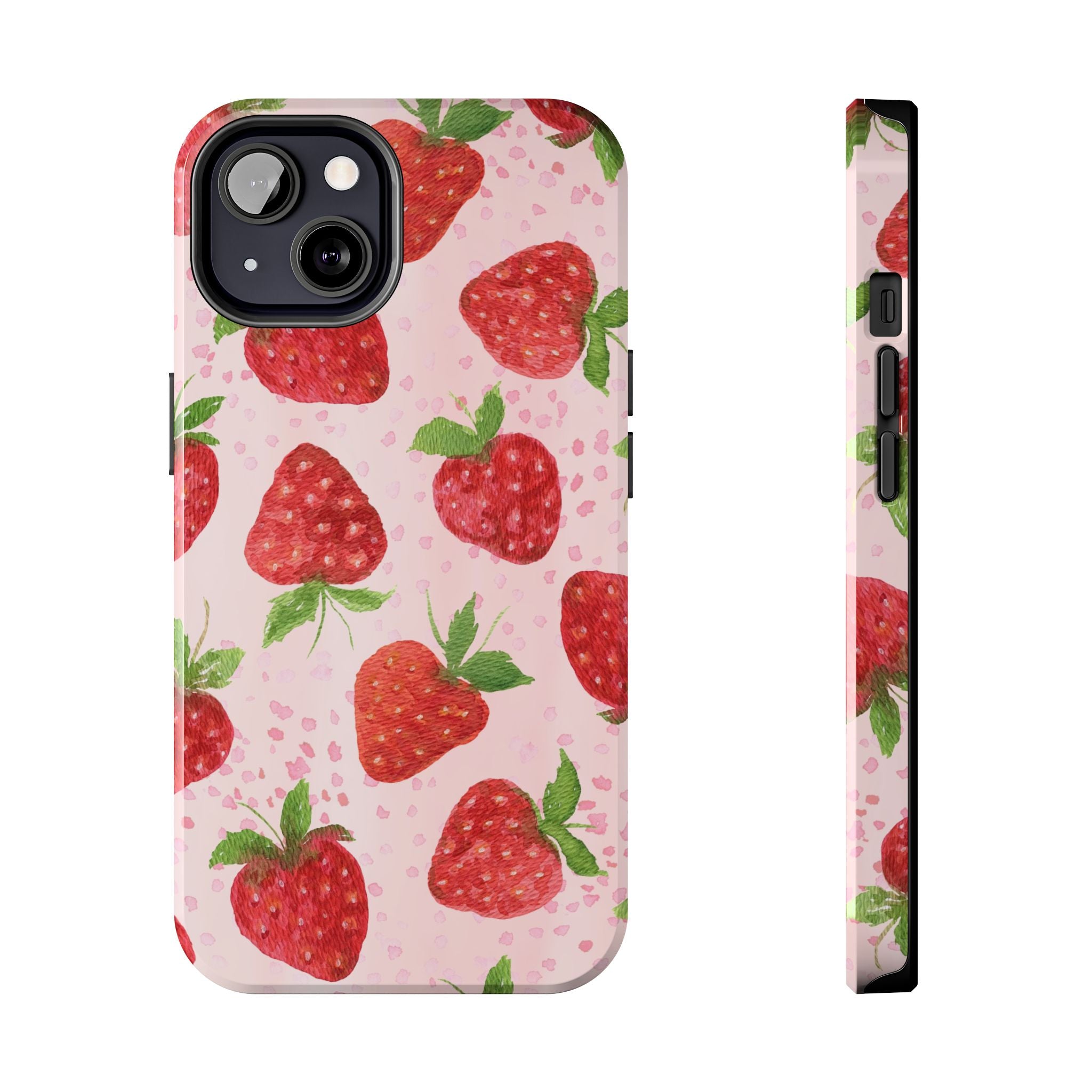 Strawberry Pattern Tough Phone Case — Pink Cute Fruit Protective Cover