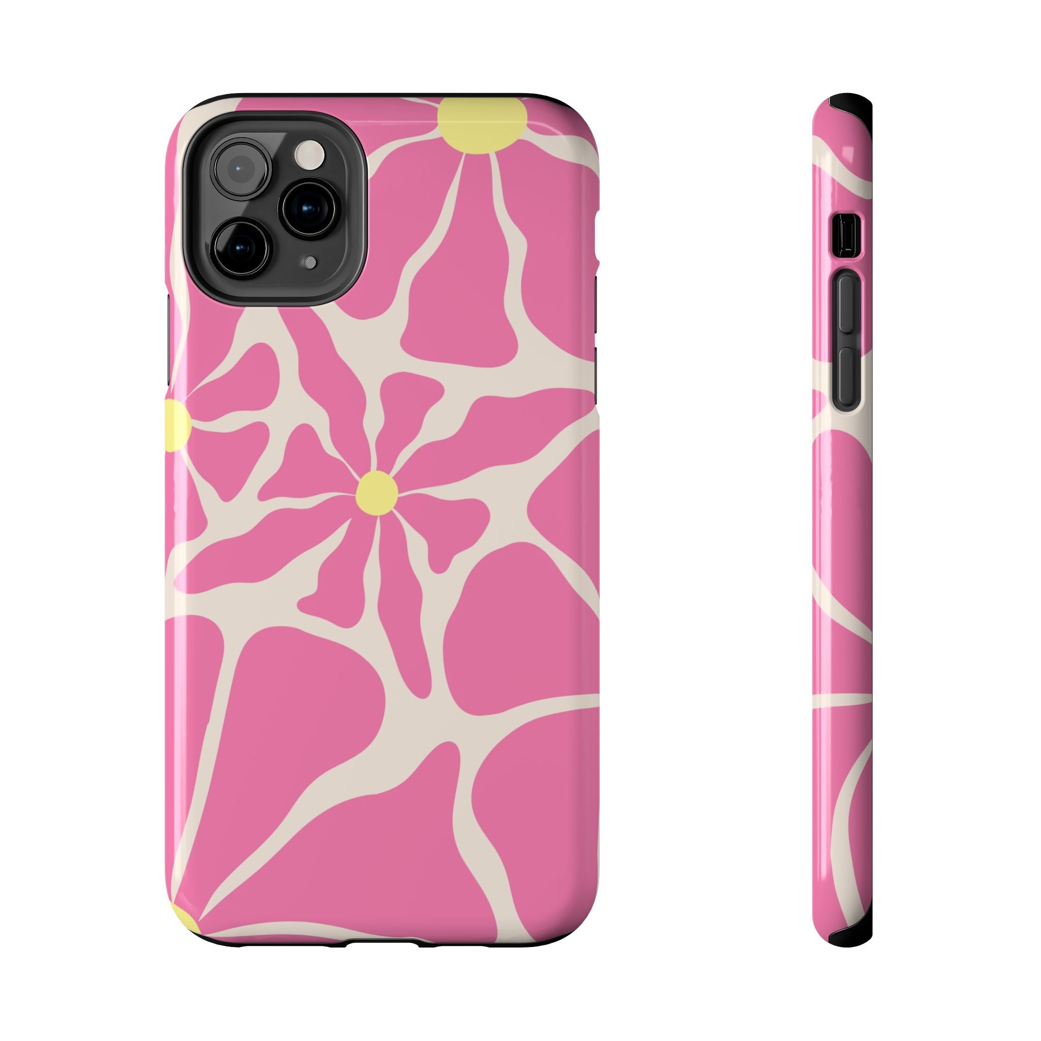 Pink Retro Floral Tough Phone Case — Durable Protective iPhone Cover