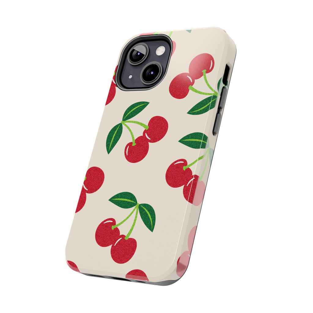 Cherry Pattern Tough Phone Case — Retro Red Cherries on Cream Protective Cover