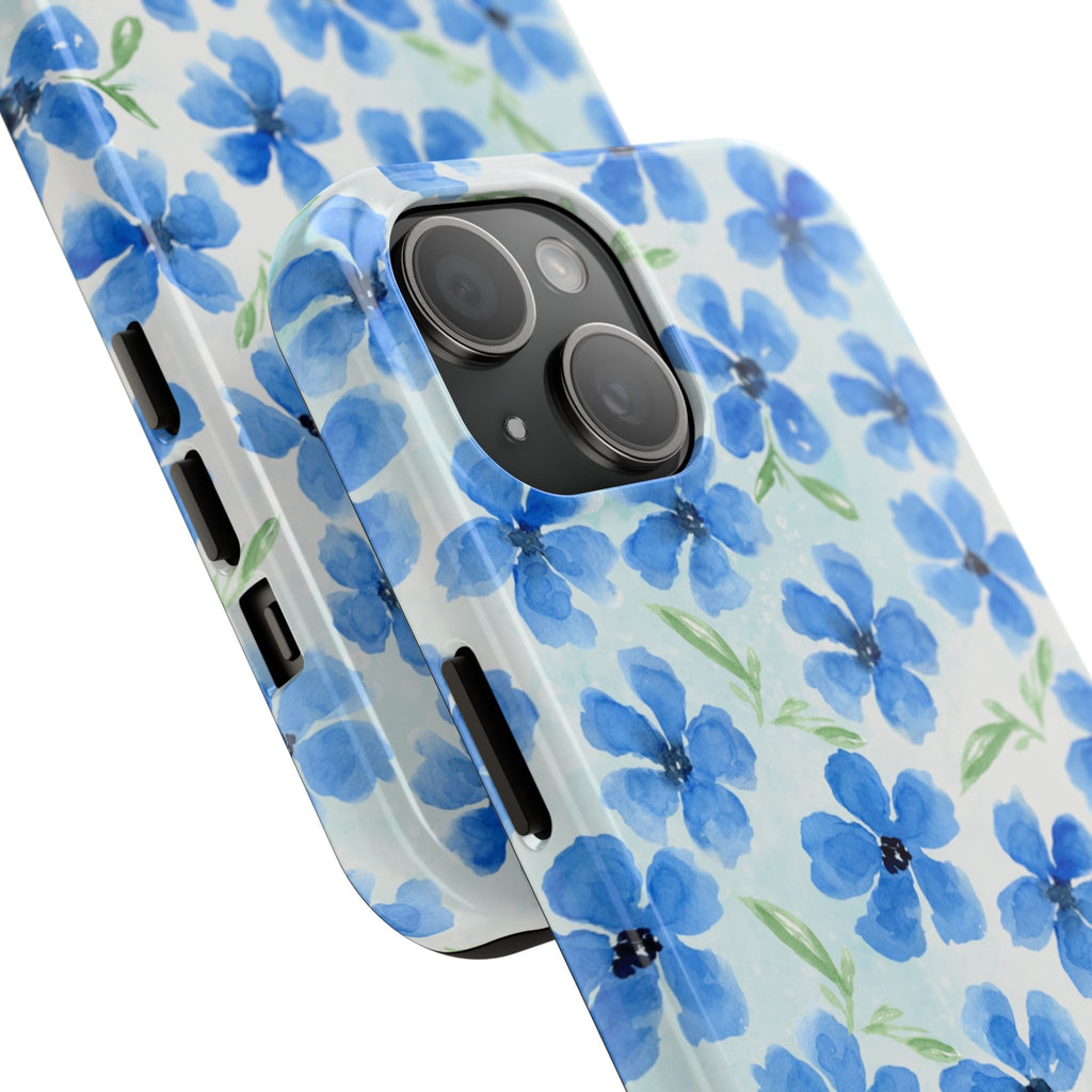 Blue Watercolor Floral Tough Phone Case — Durable Floral Phone Cover