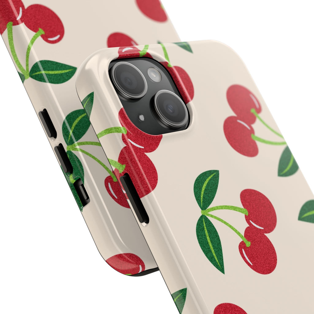 Cherry Pattern Tough Phone Case — Retro Red Cherries on Cream Protective Cover