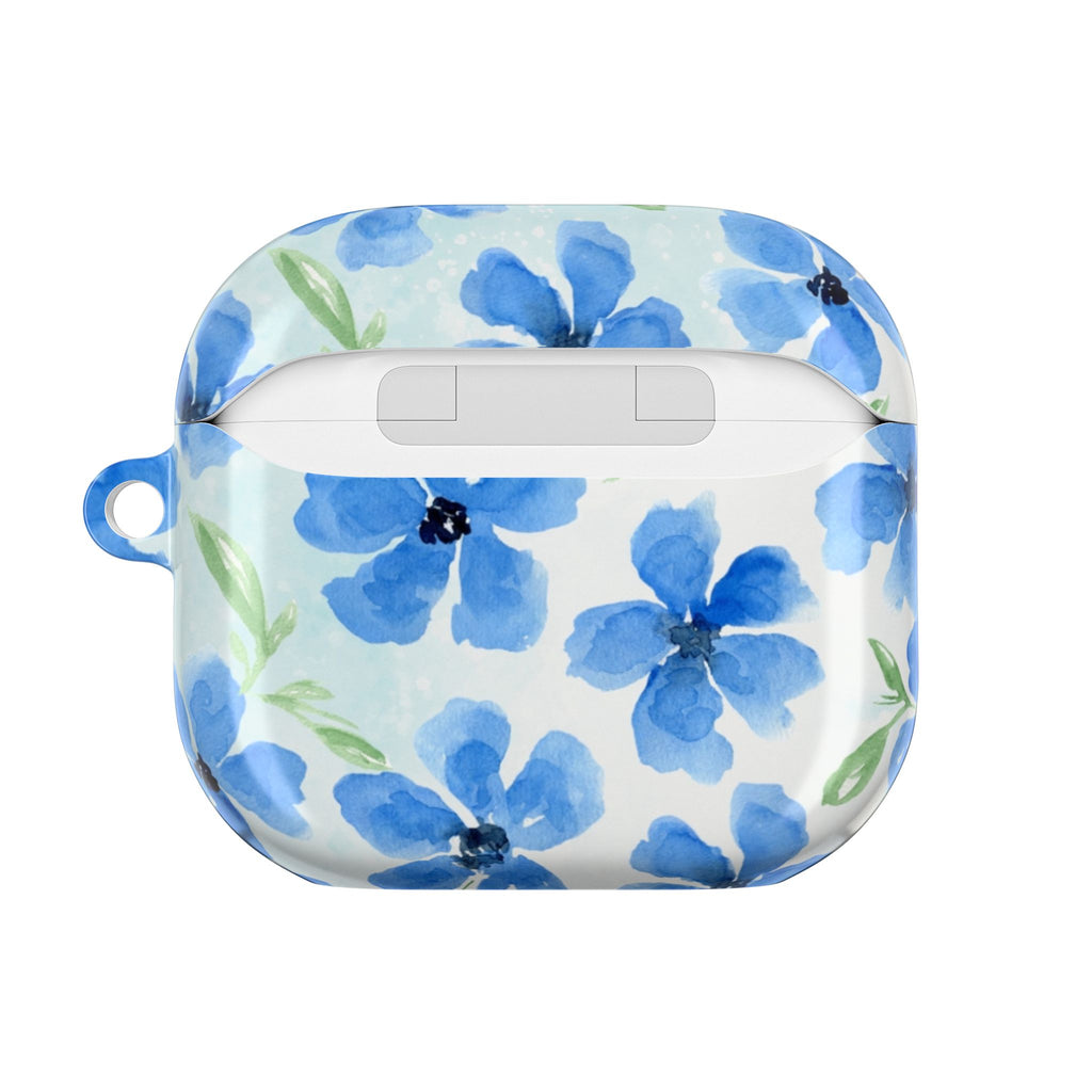 Blue Watercolor Floral AirPod Case — Protective Silicone Cover with Hand-Painted Flowers