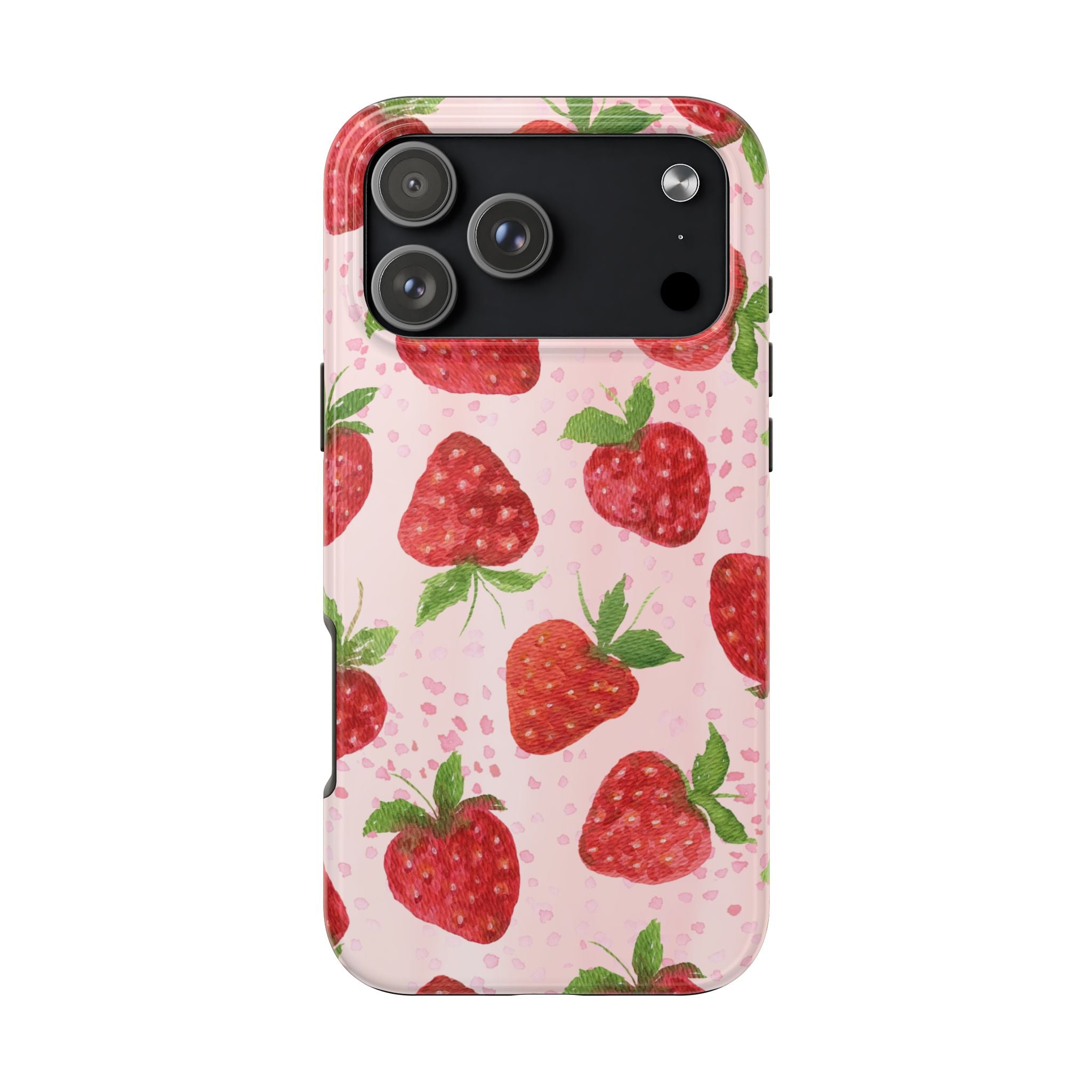 Strawberry Pattern Tough Phone Case — Pink Cute Fruit Protective Cover