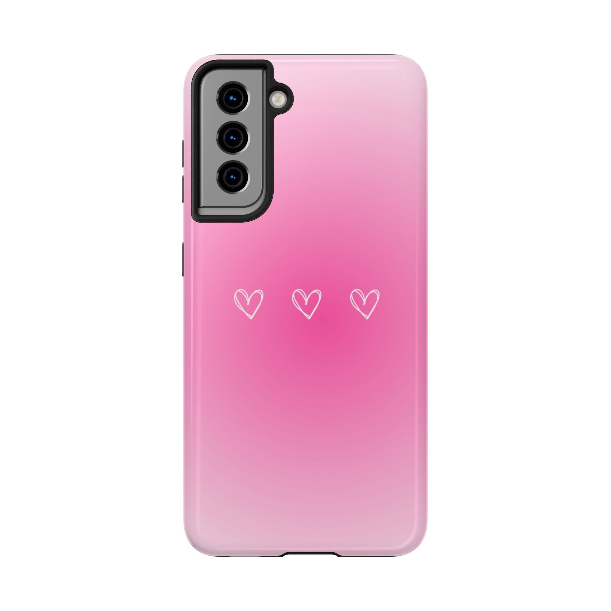 Pink Gradient Tough Phone Case with Three Hand-Drawn Hearts