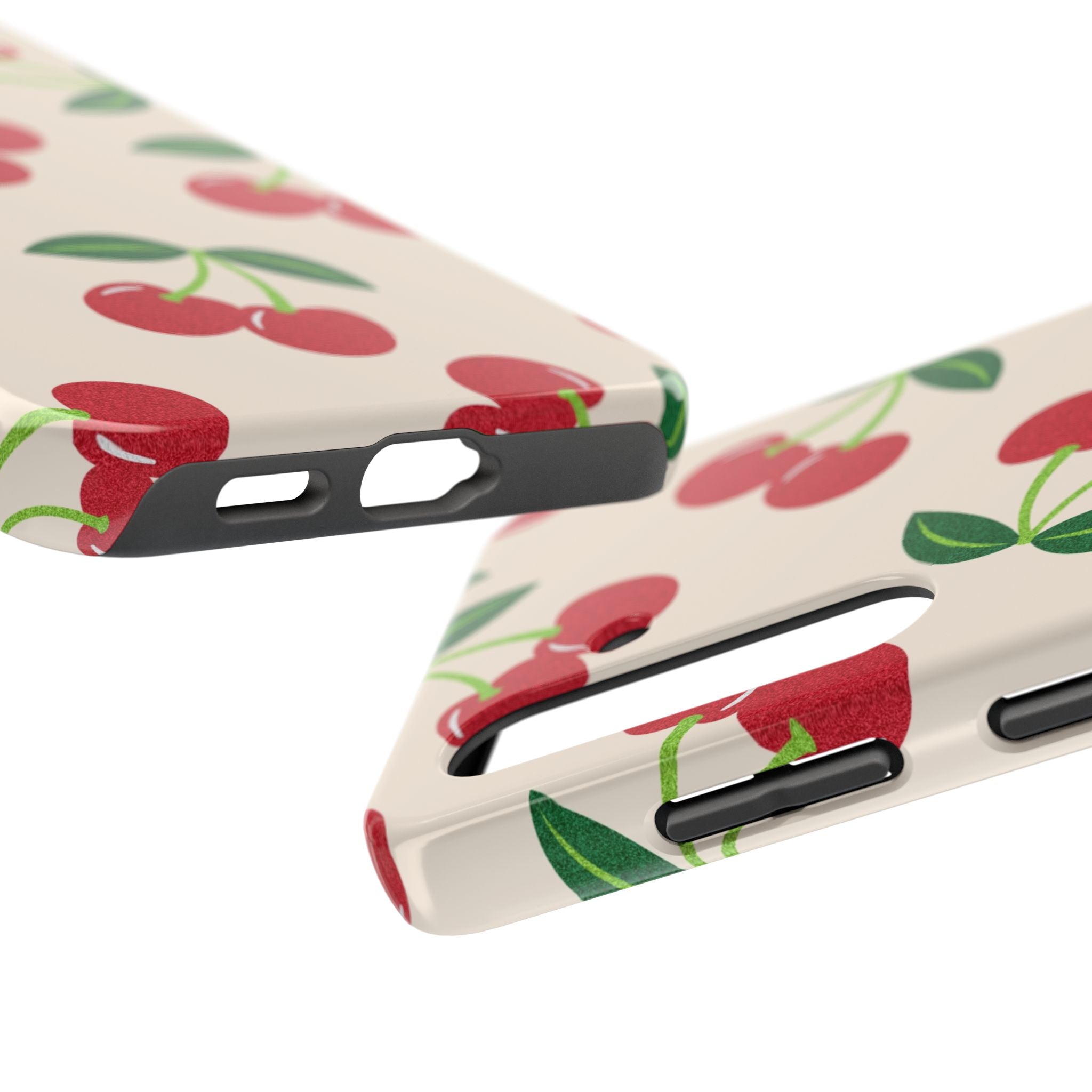 Cherry Pattern Tough Phone Case — Retro Red Cherries on Cream Protective Cover