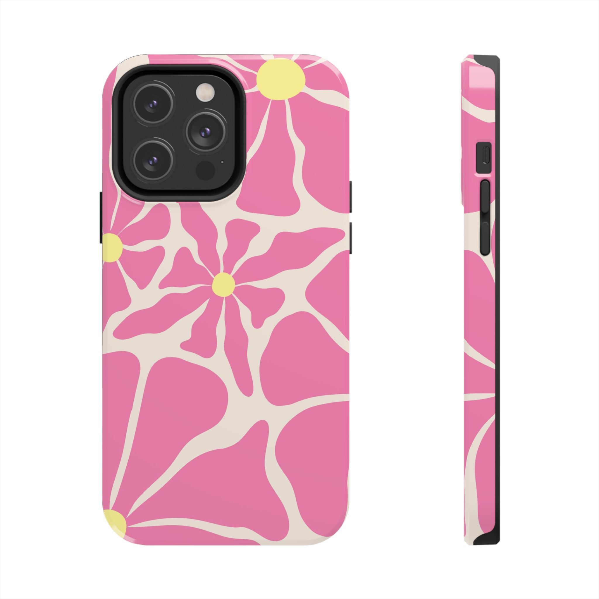 Pink Retro Floral Tough Phone Case — Durable Protective iPhone Cover