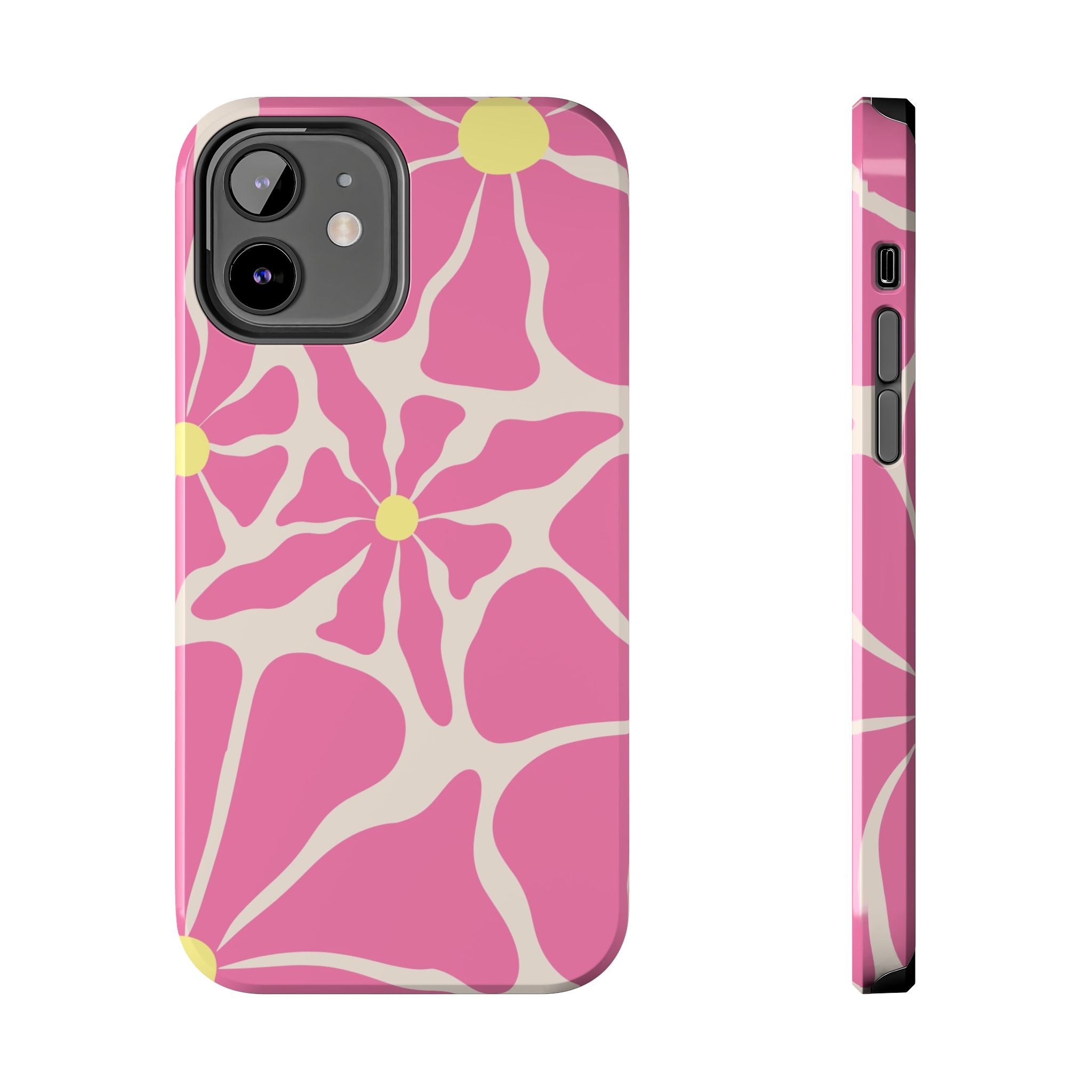 Pink Retro Floral Tough Phone Case — Durable Protective iPhone Cover