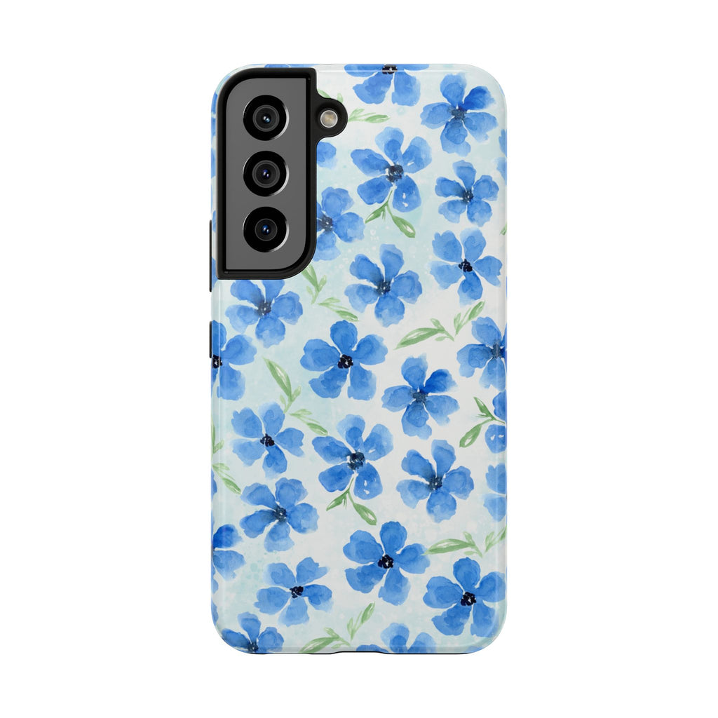 Blue Watercolor Floral Tough Phone Case — Durable Floral Phone Cover