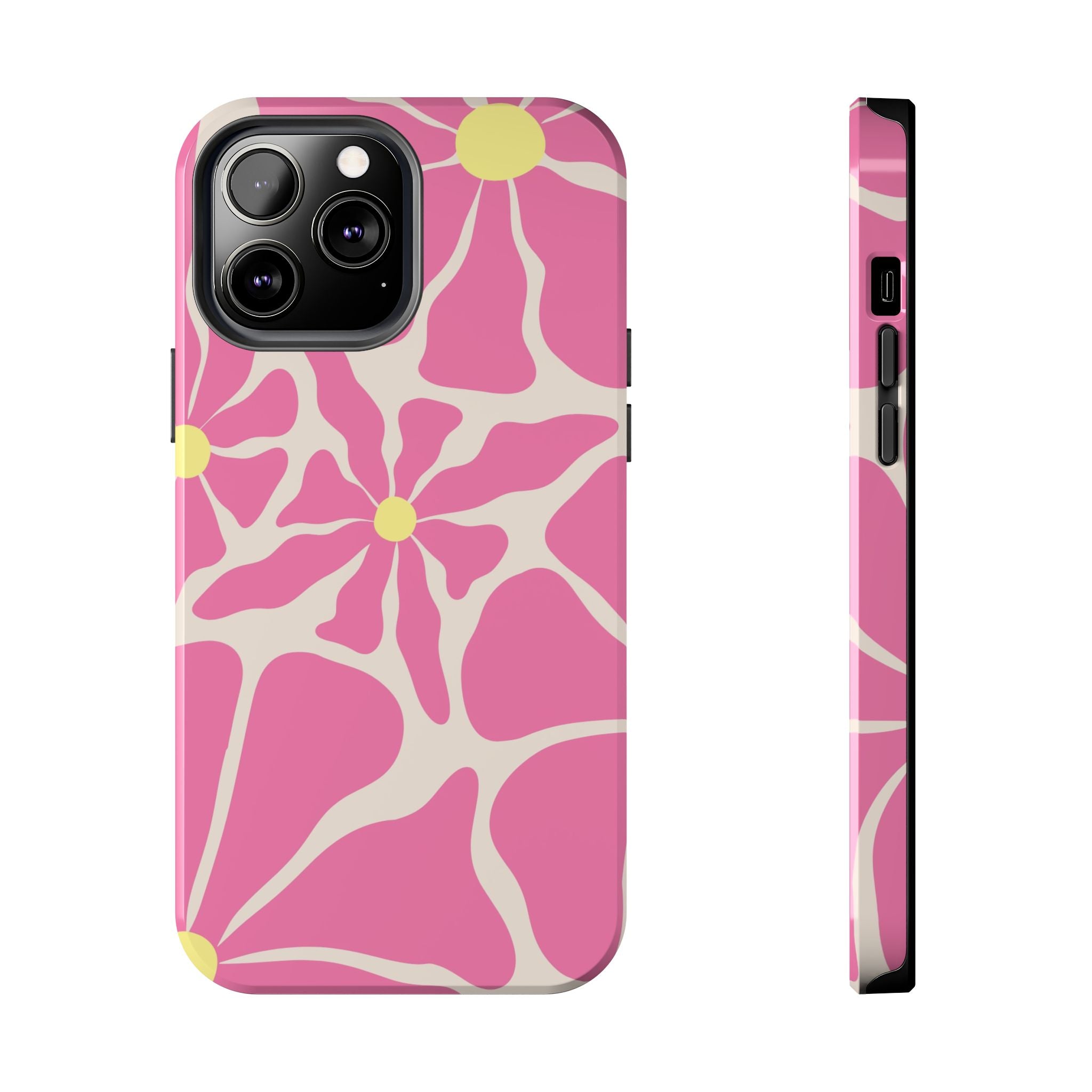 Pink Retro Floral Tough Phone Case — Durable Protective iPhone Cover