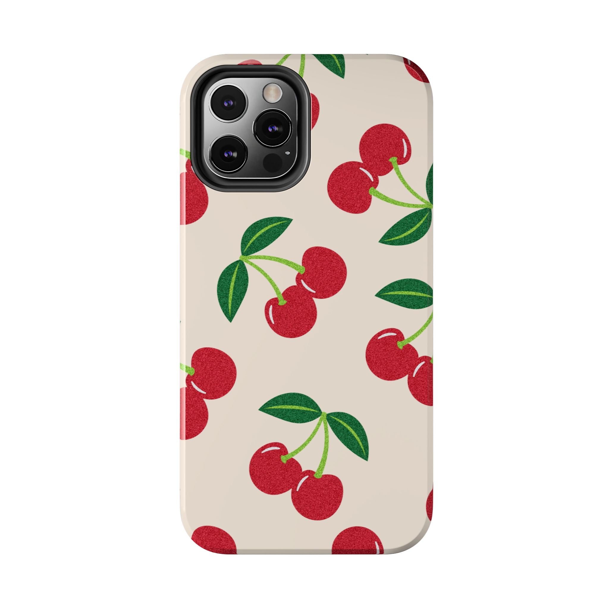 Cherry Pattern Tough Phone Case — Retro Red Cherries on Cream Protective Cover