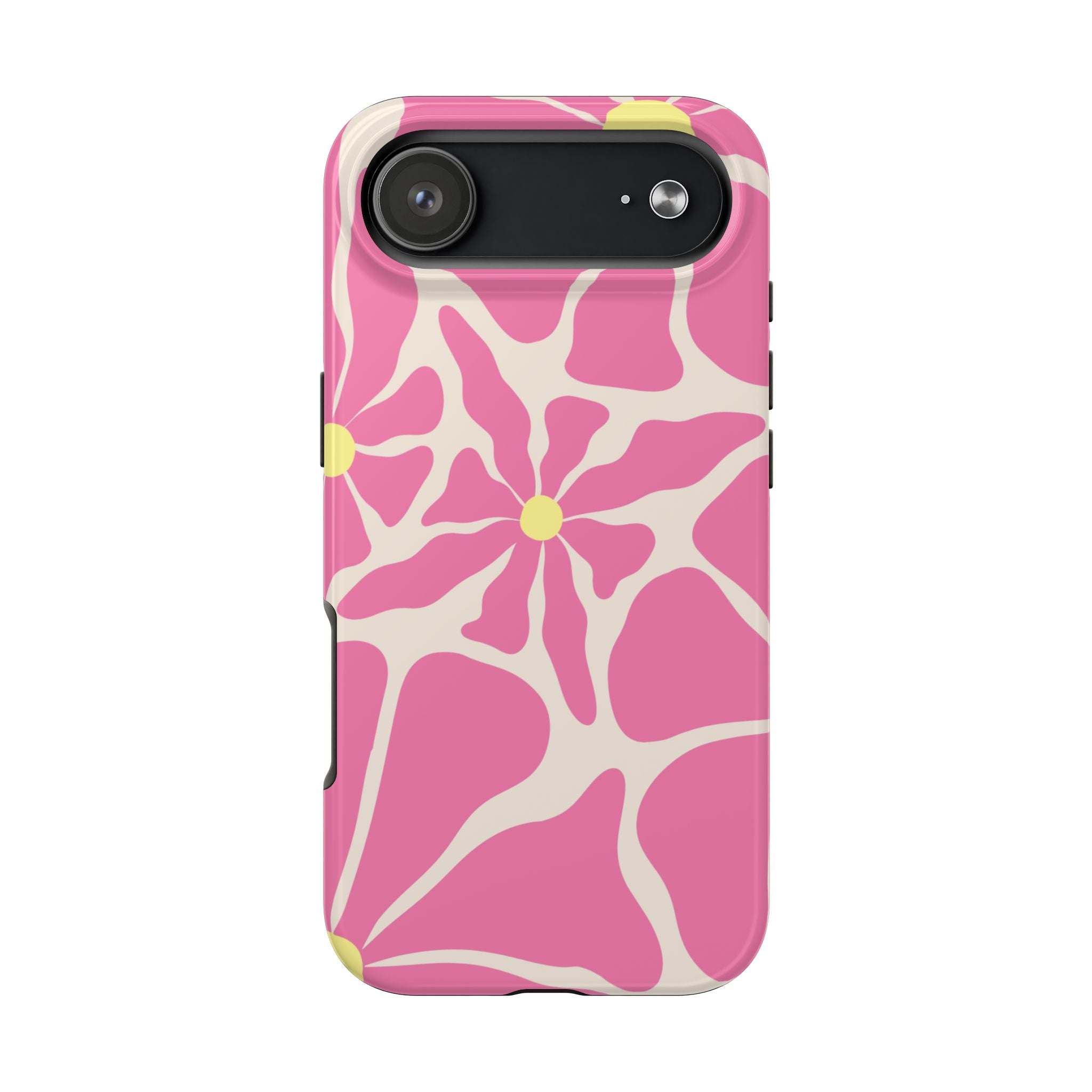 Pink Retro Floral Tough Phone Case — Durable Protective iPhone Cover