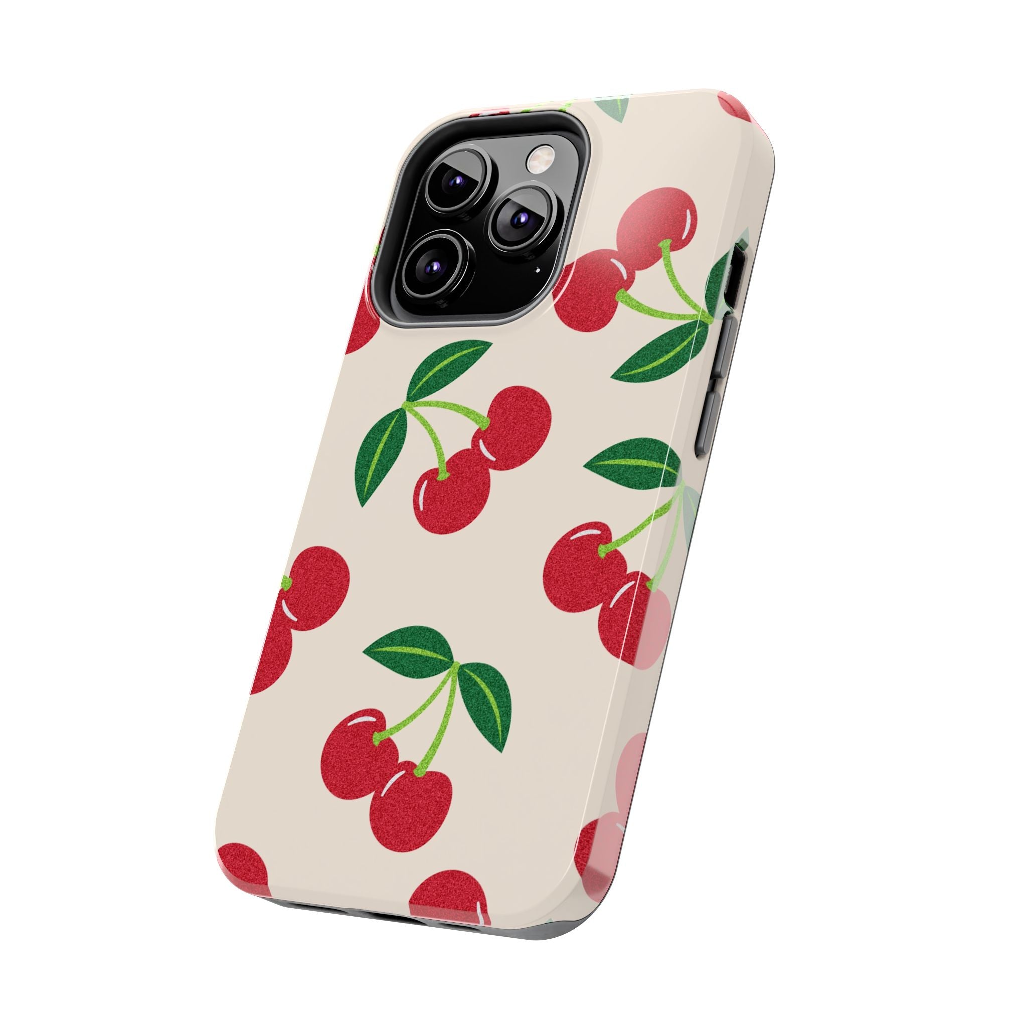 Cherry Pattern Tough Phone Case — Retro Red Cherries on Cream Protective Cover