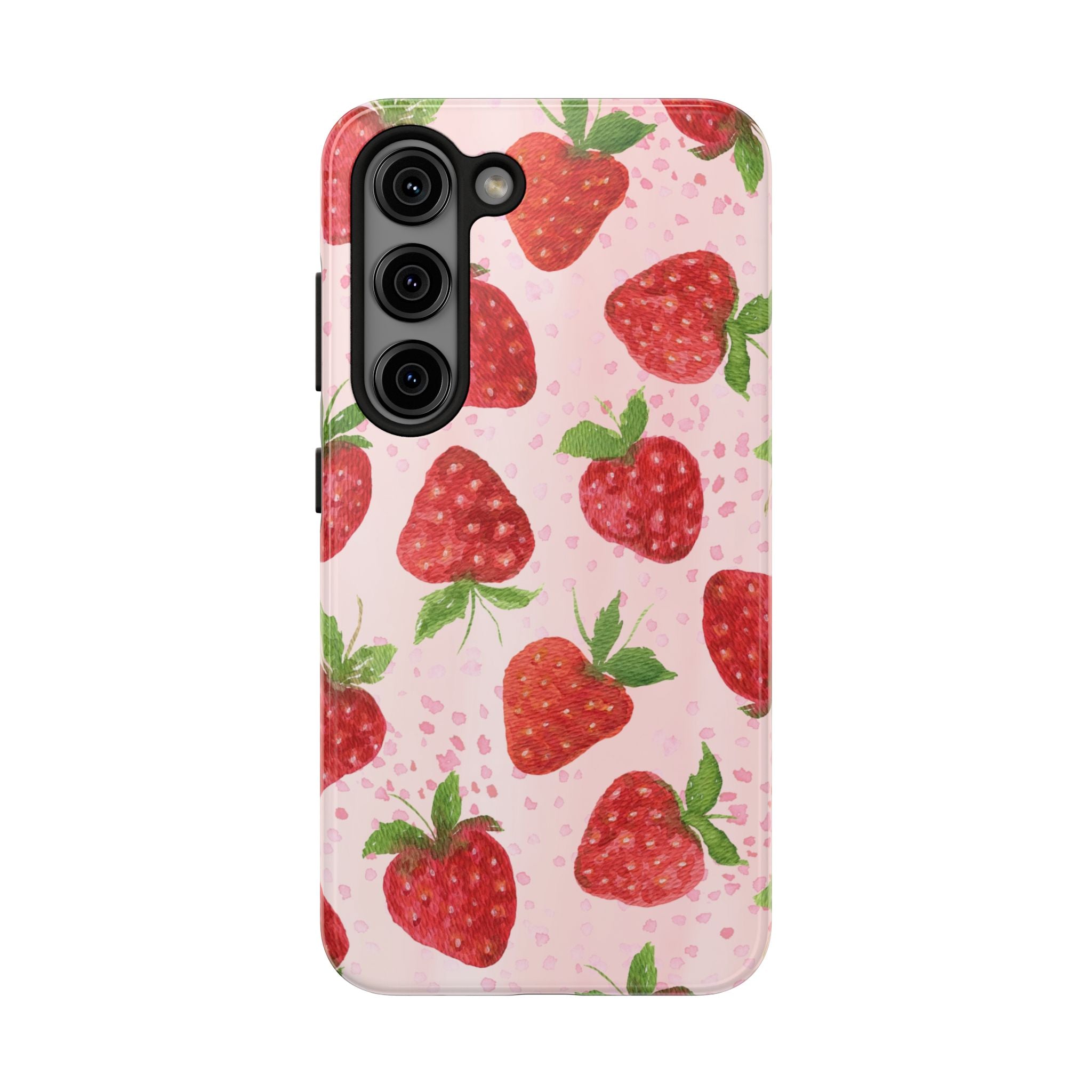 Strawberry Pattern Tough Phone Case — Pink Cute Fruit Protective Cover