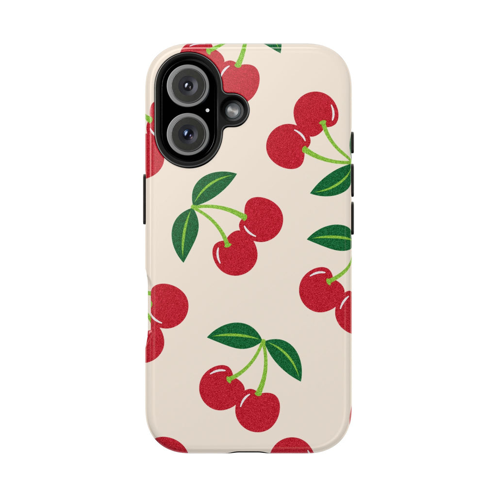 Cherry Pattern Tough Phone Case — Retro Red Cherries on Cream Protective Cover