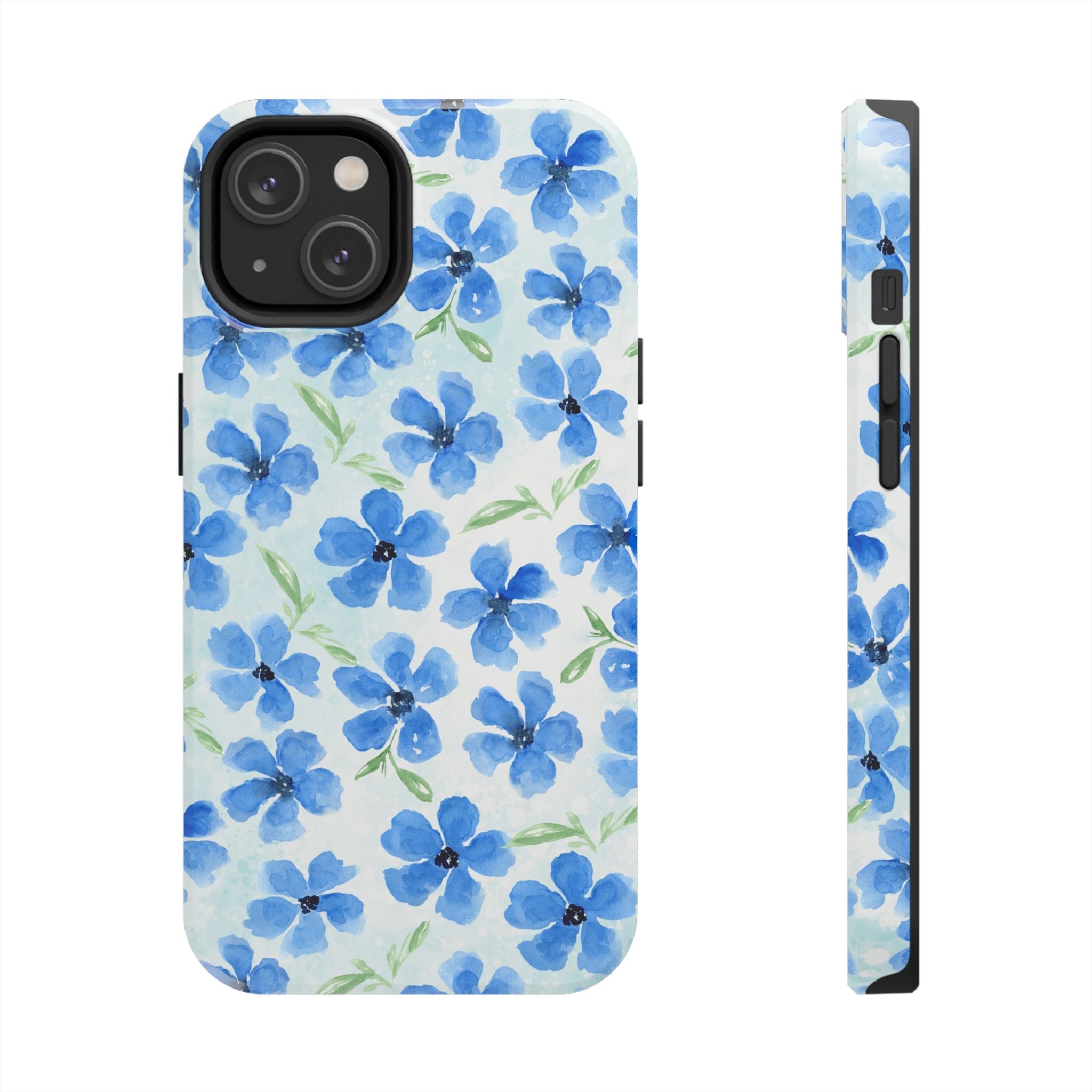 Blue Watercolor Floral Tough Phone Case — Durable Floral Phone Cover
