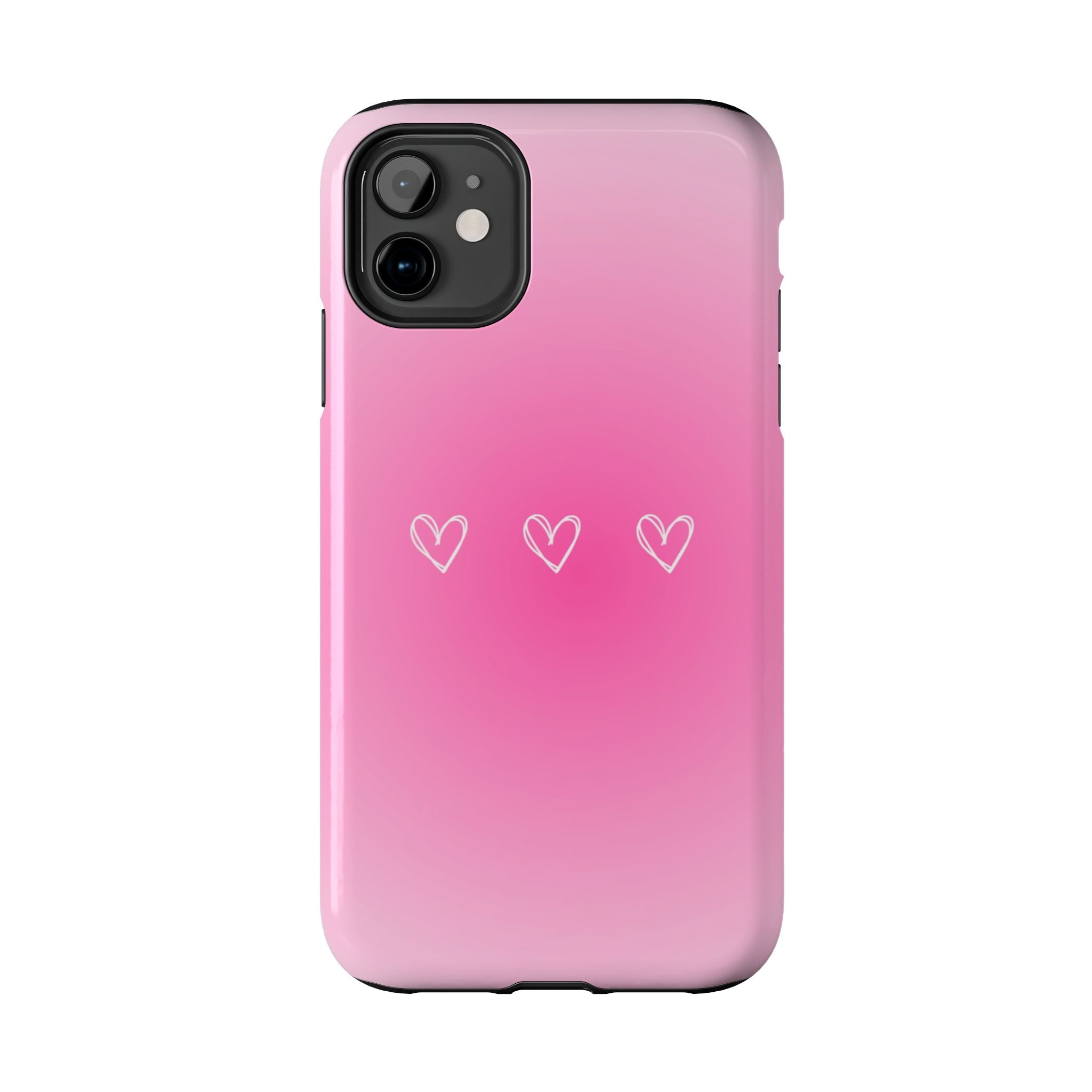 Pink Gradient Tough Phone Case with Three Hand-Drawn Hearts