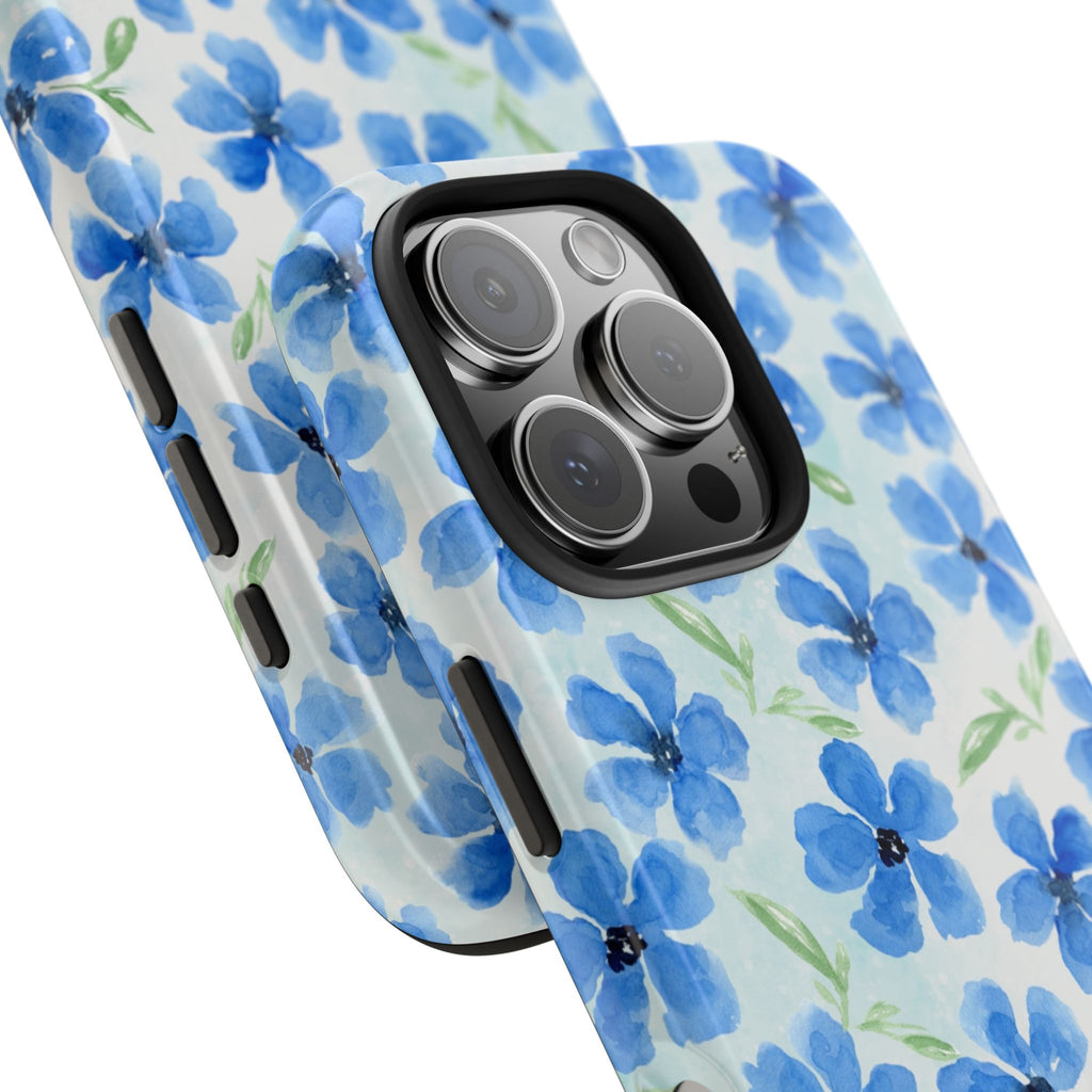 Blue Watercolor Floral Tough Phone Case — Durable Floral Phone Cover