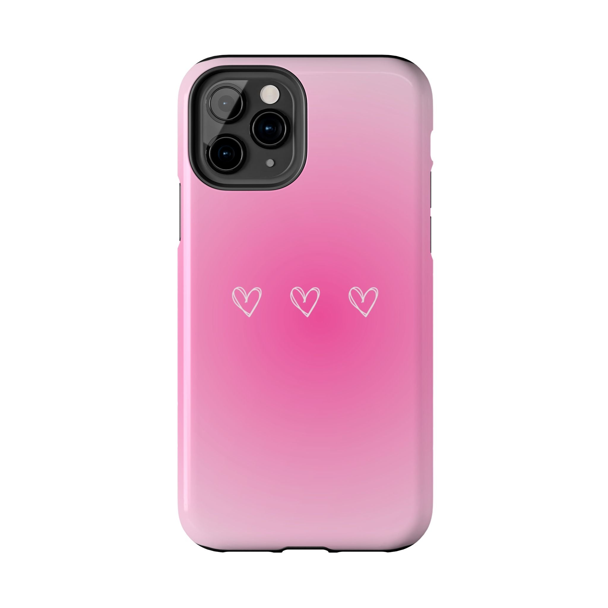 Pink Gradient Tough Phone Case with Three Hand-Drawn Hearts