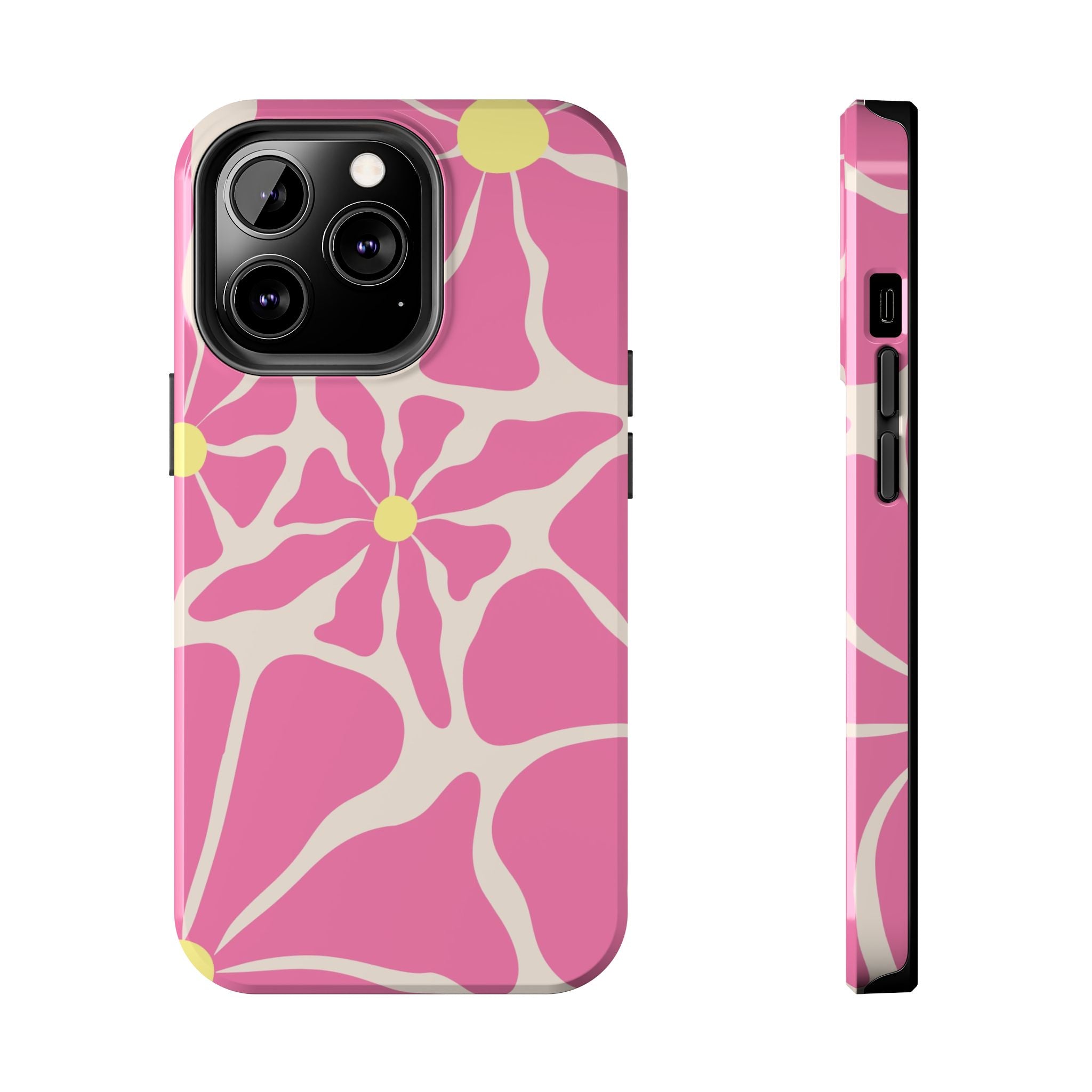 Pink Retro Floral Tough Phone Case — Durable Protective iPhone Cover