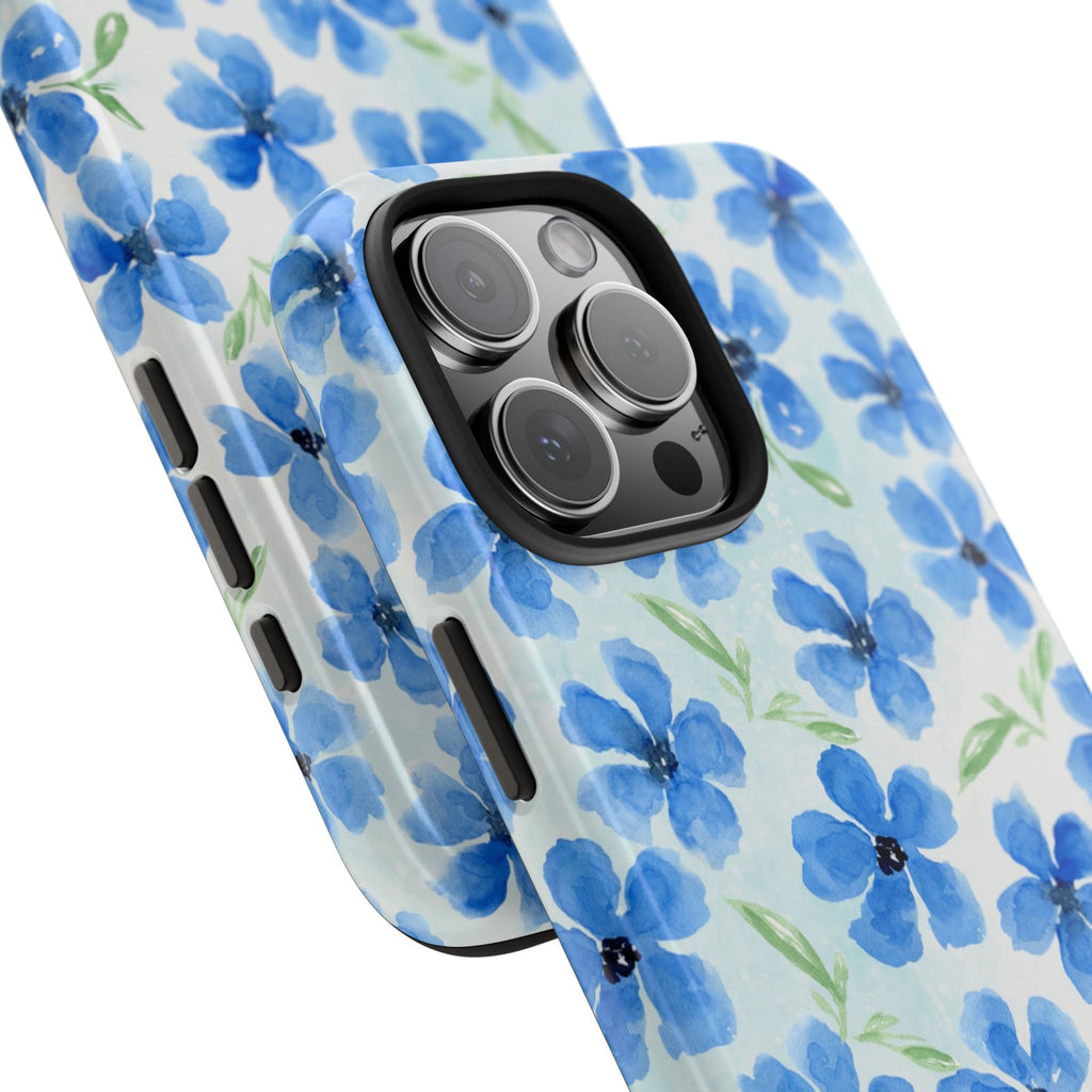 Blue Watercolor Floral Tough Phone Case — Durable Floral Phone Cover