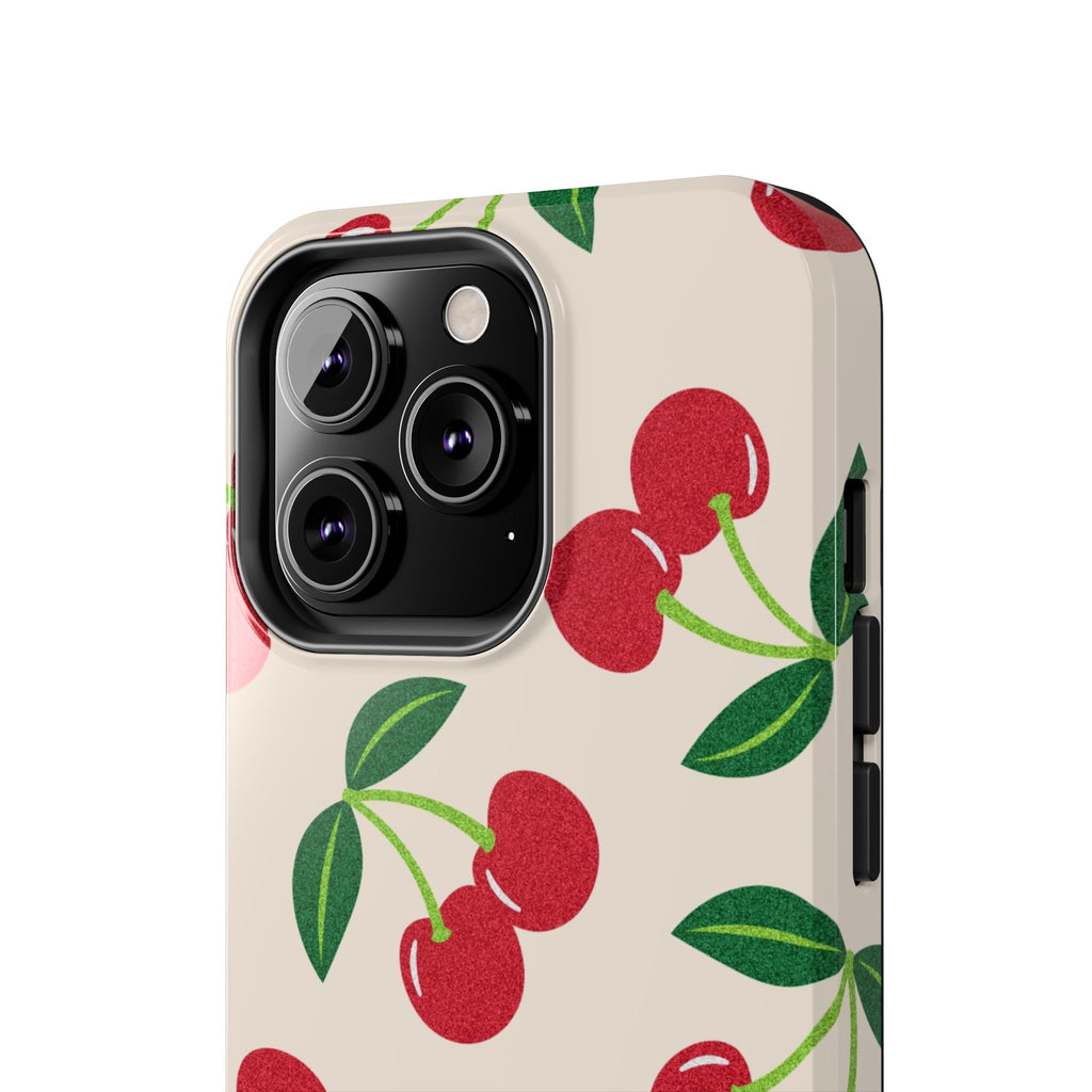 Cherry Pattern Tough Phone Case — Retro Red Cherries on Cream Protective Cover