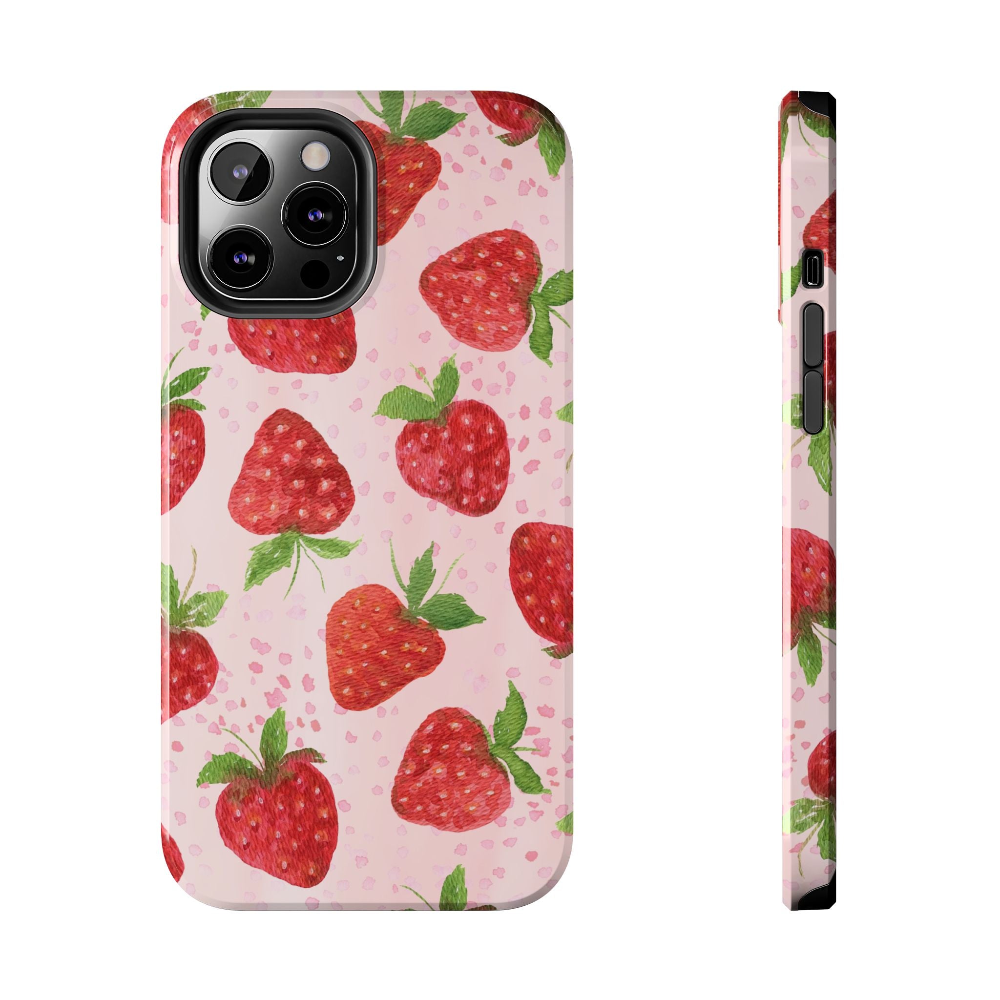 Strawberry Pattern Tough Phone Case — Pink Cute Fruit Protective Cover