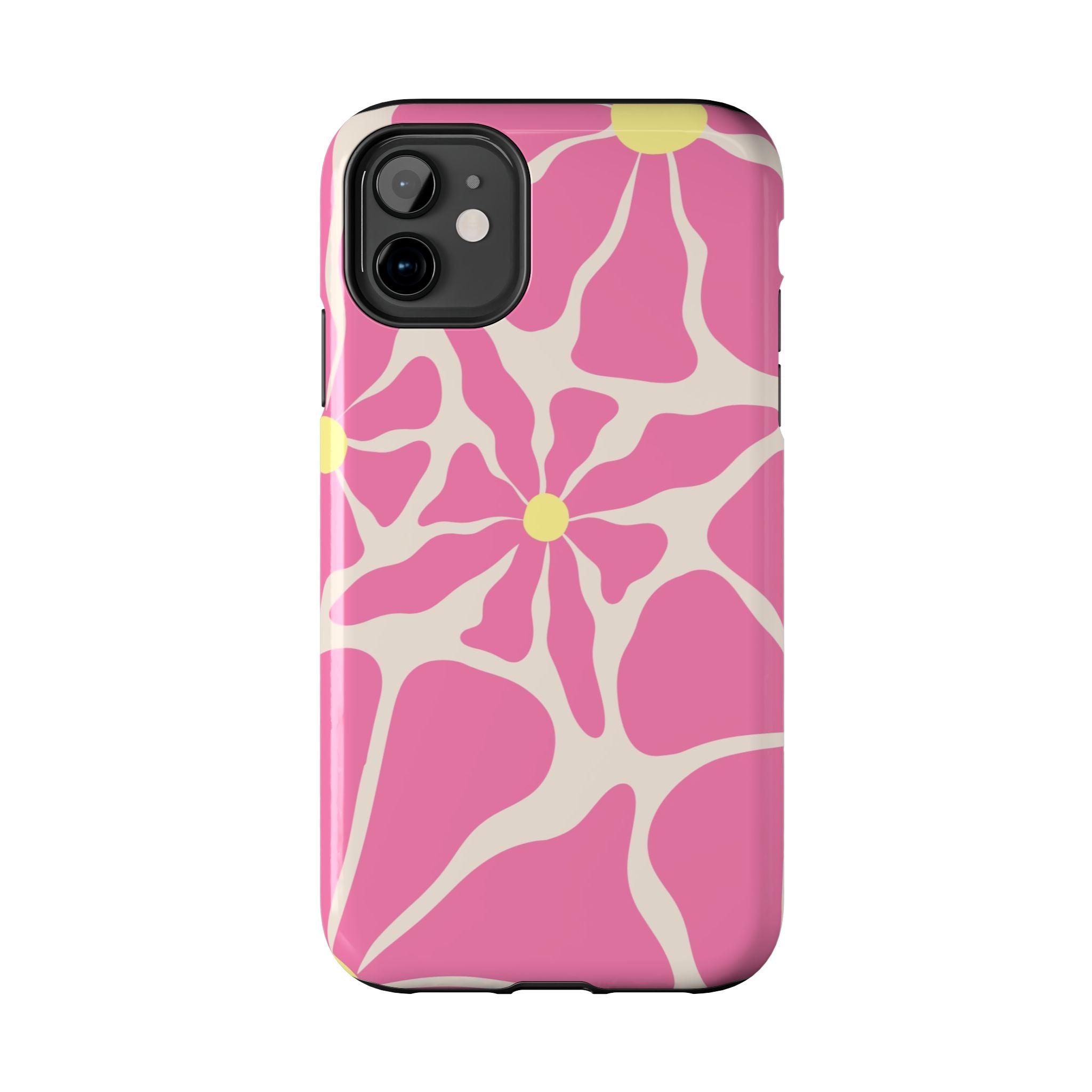 Pink Retro Floral Tough Phone Case — Durable Protective iPhone Cover