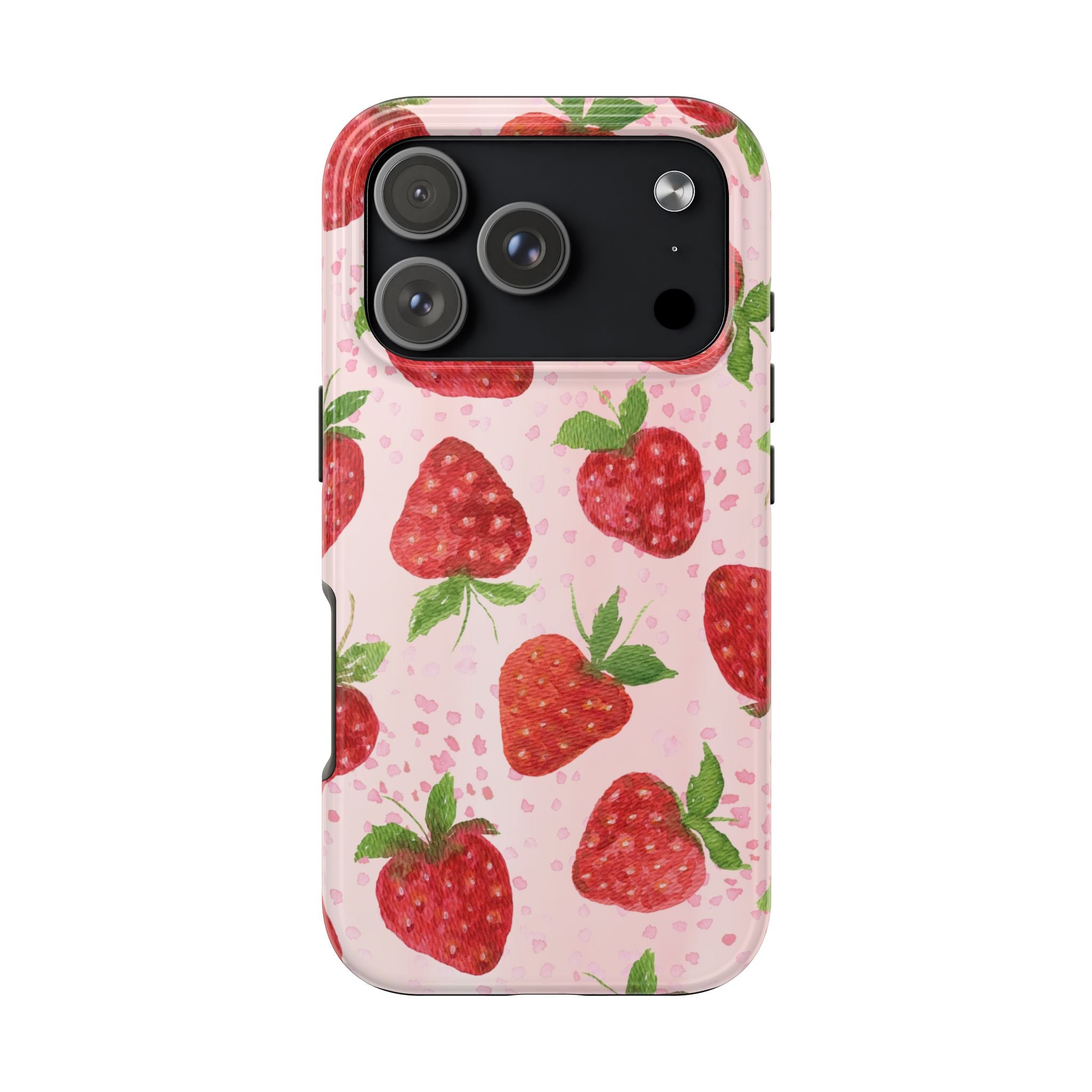 Strawberry Pattern Tough Phone Case — Pink Cute Fruit Protective Cover
