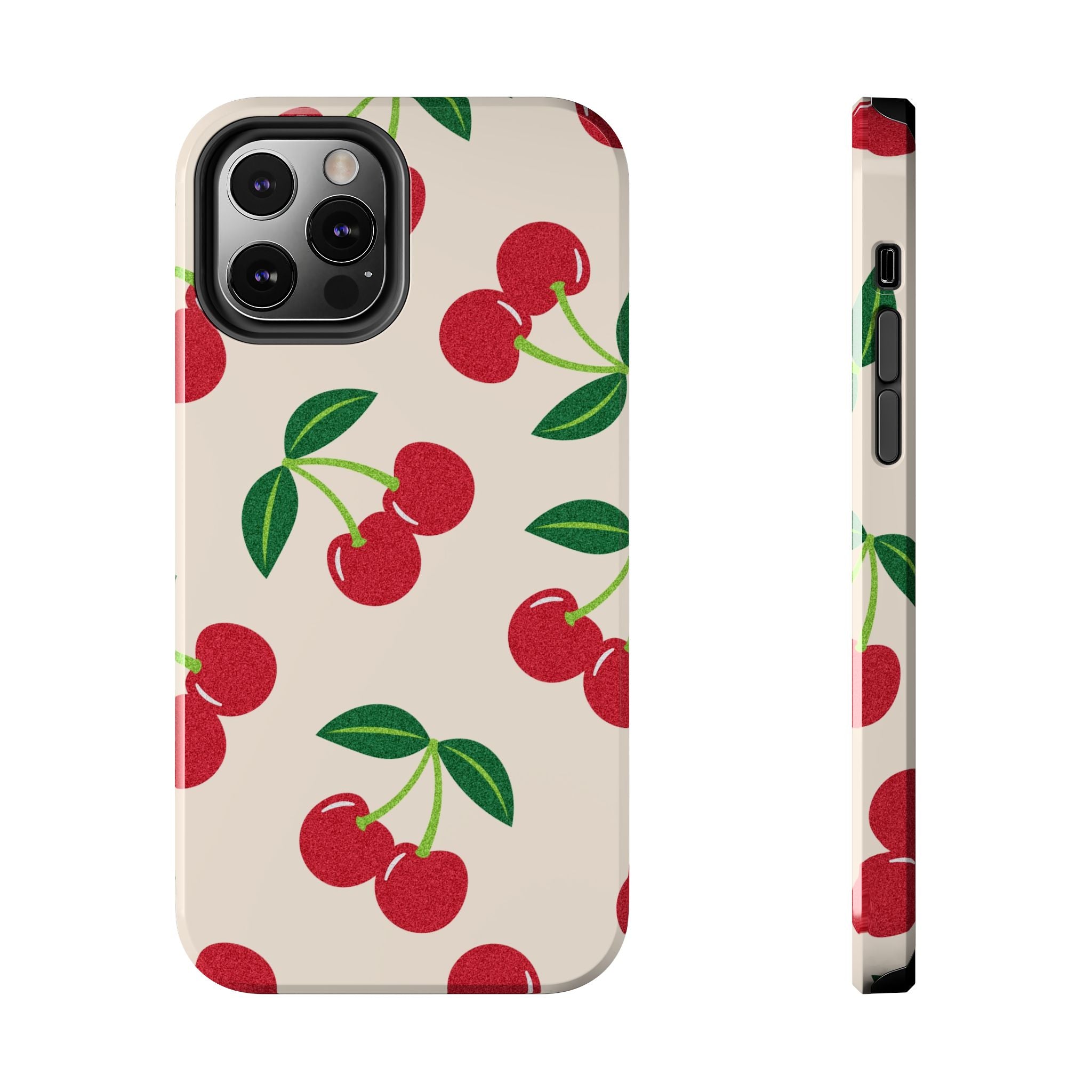 Cherry Pattern Tough Phone Case — Retro Red Cherries on Cream Protective Cover