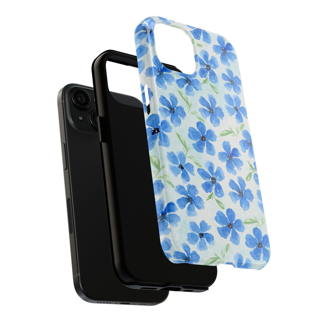 Blue Watercolor Floral Tough Phone Case — Durable Floral Phone Cover
