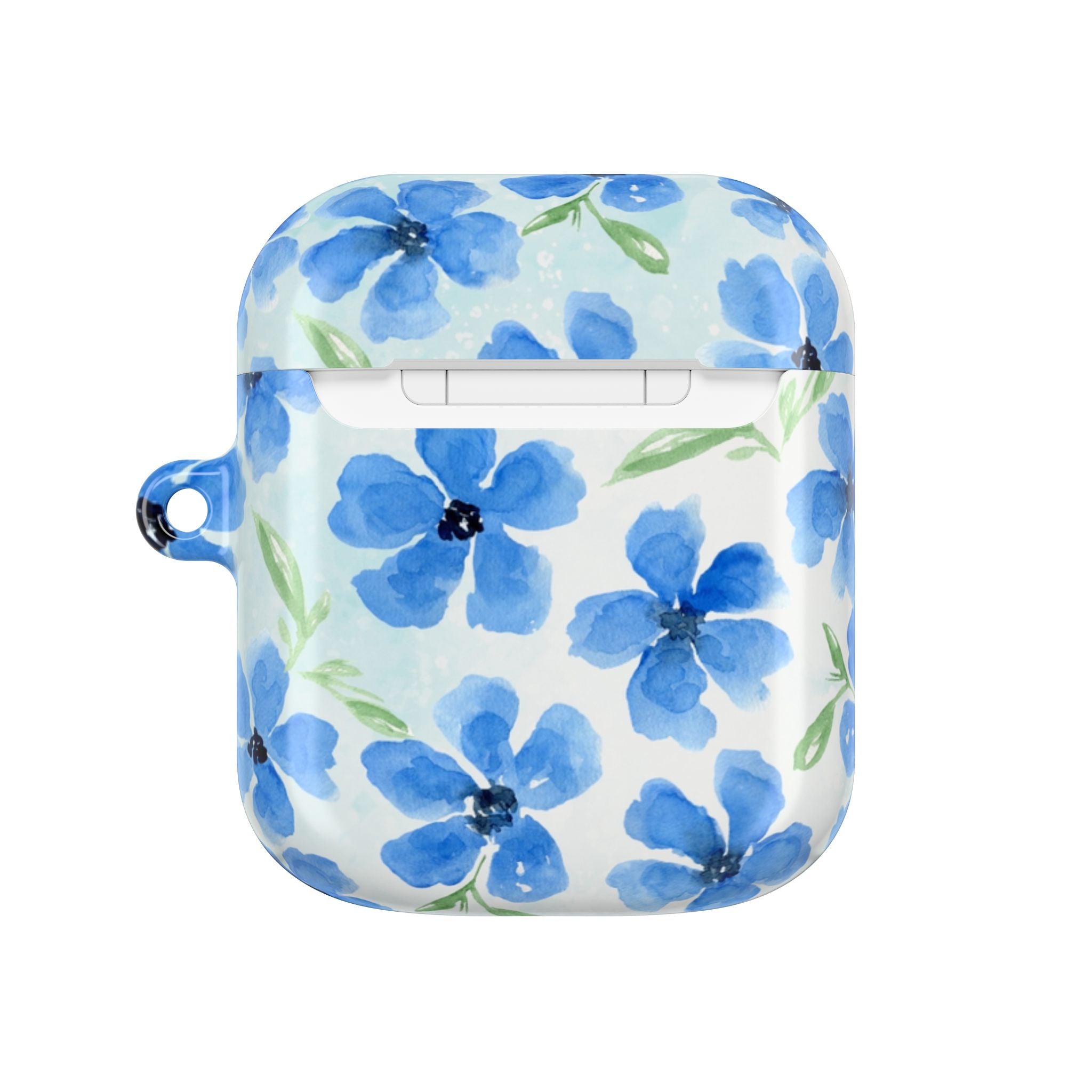 Blue Watercolor Floral AirPod Case — Protective Silicone Cover with Hand-Painted Flowers