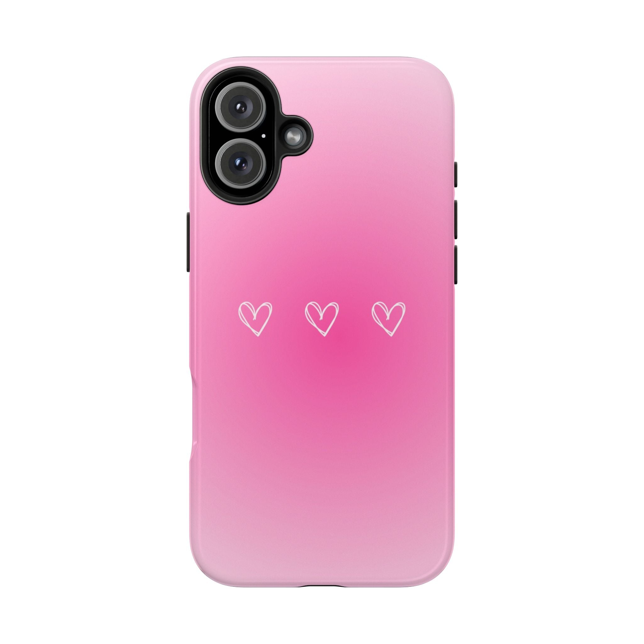 Pink Gradient Tough Phone Case with Three Hand-Drawn Hearts