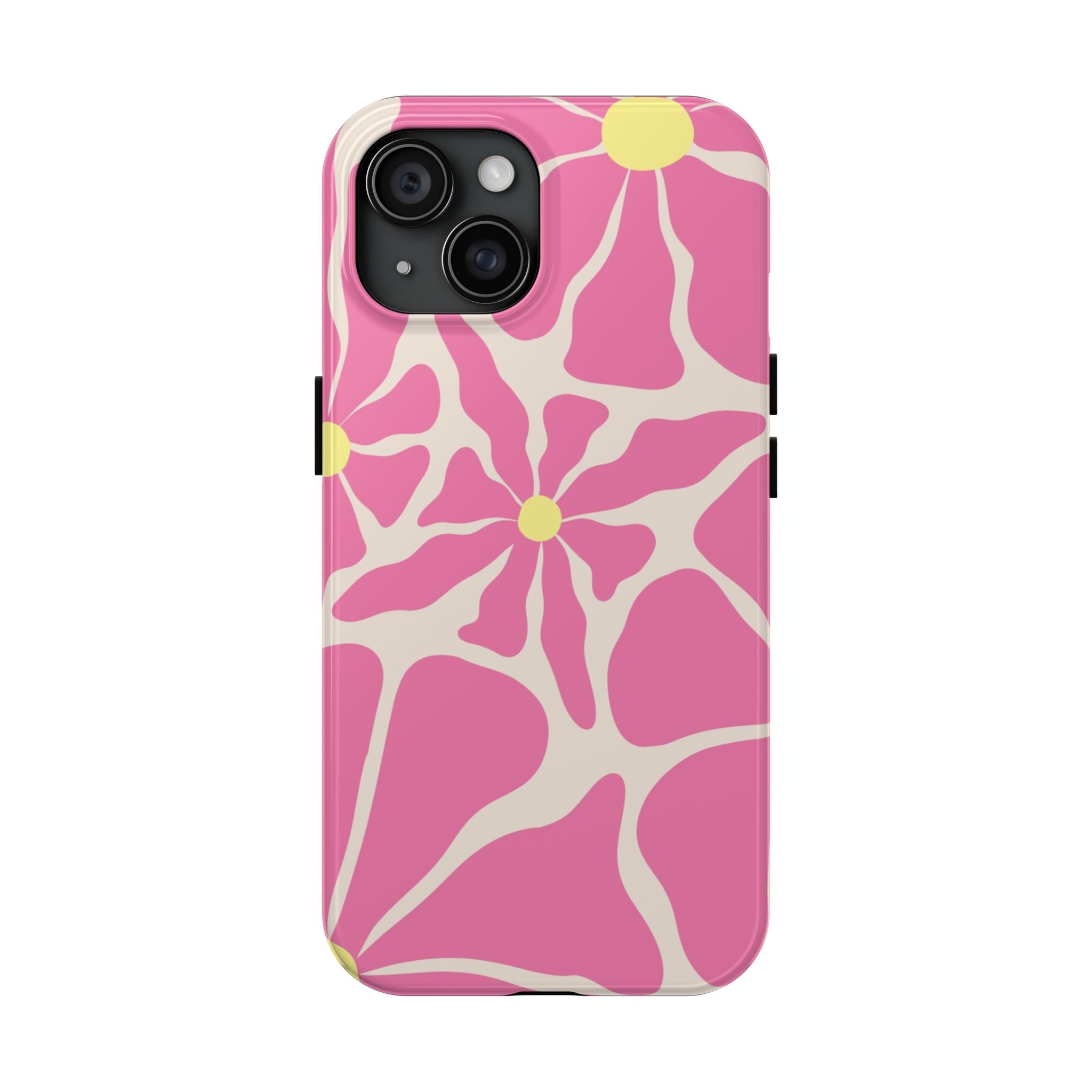 Pink Retro Floral Tough Phone Case — Durable Protective iPhone Cover