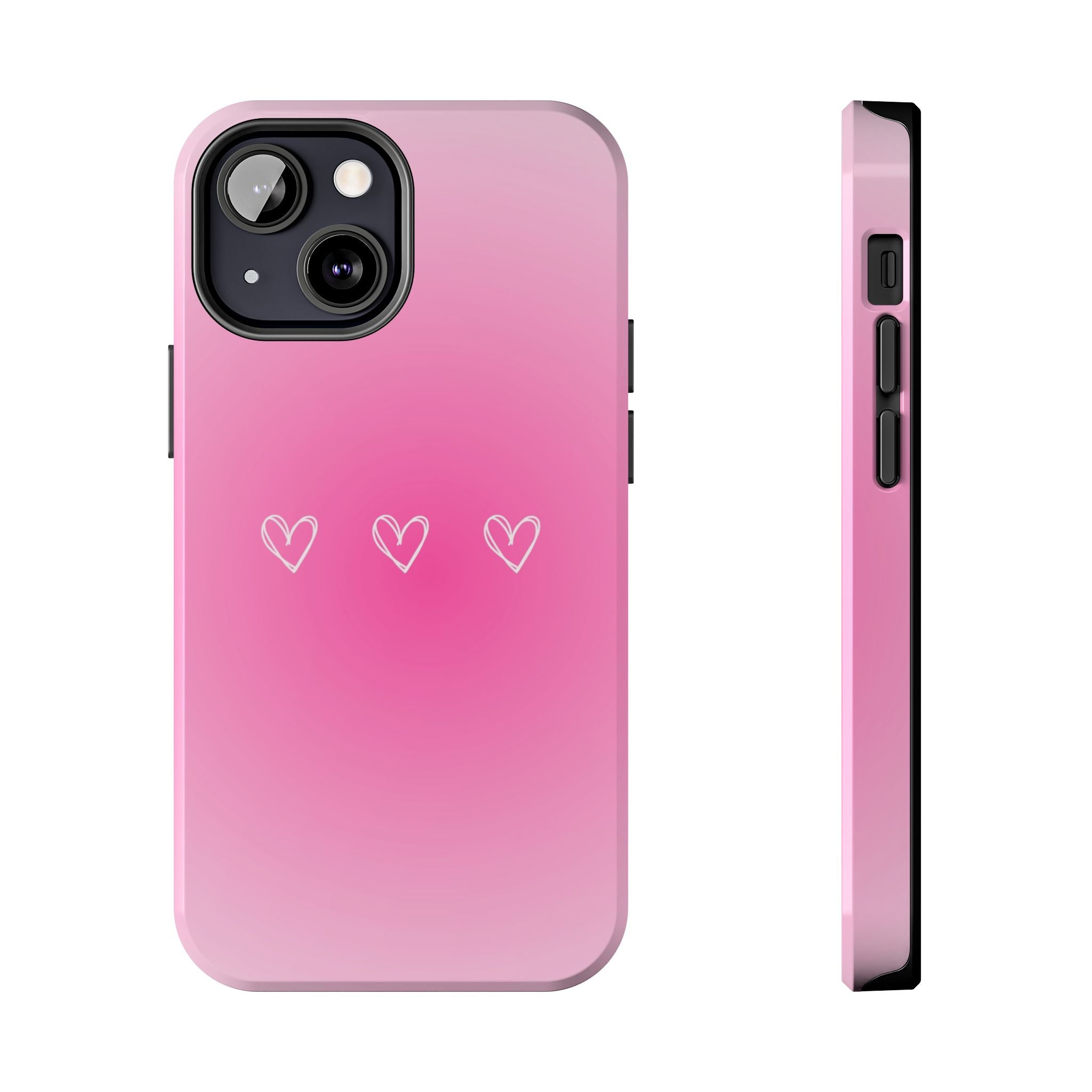 Pink Gradient Tough Phone Case with Three Hand-Drawn Hearts