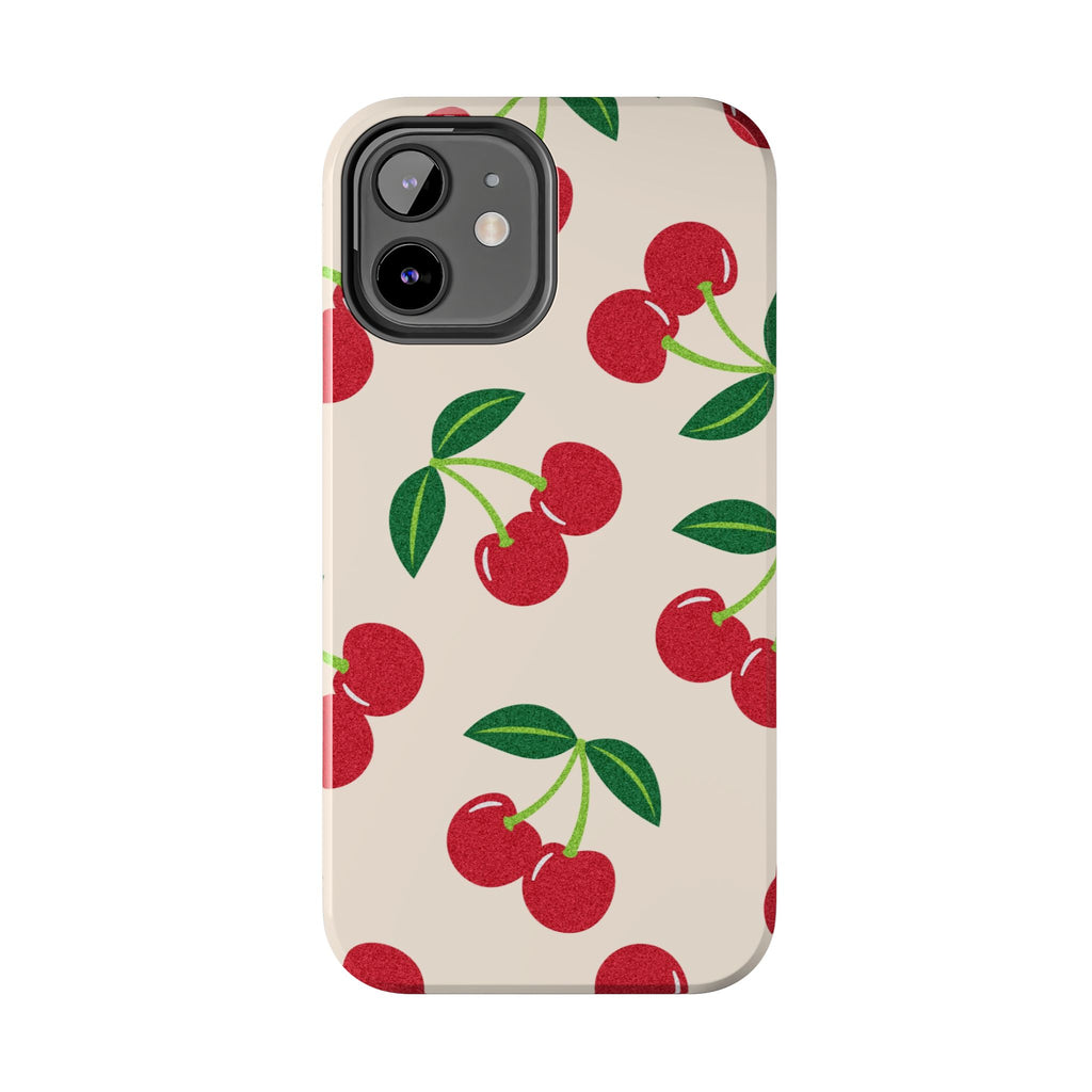 Cherry Pattern Tough Phone Case — Retro Red Cherries on Cream Protective Cover