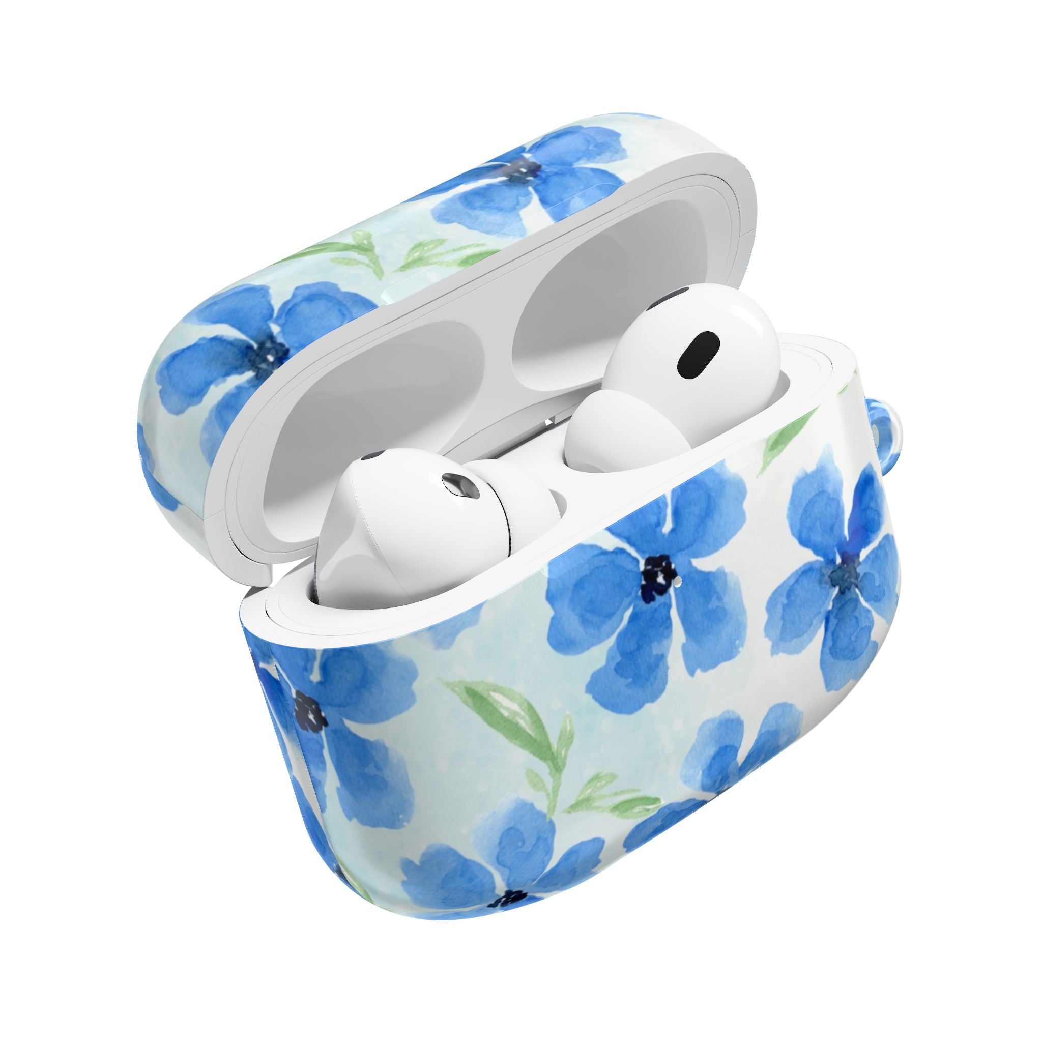 Blue Watercolor Floral AirPod Case — Protective Silicone Cover with Hand-Painted Flowers