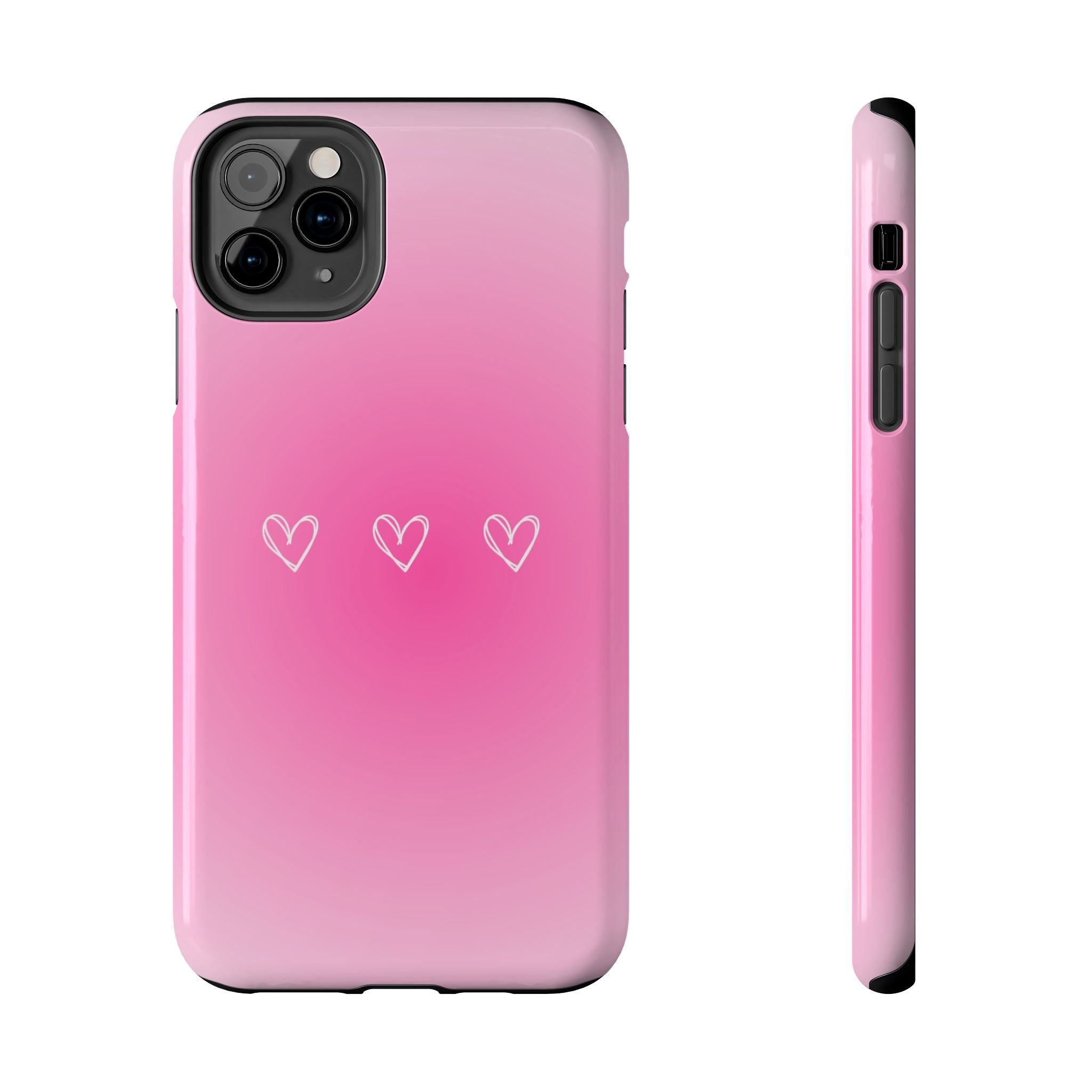 Pink Gradient Tough Phone Case with Three Hand-Drawn Hearts