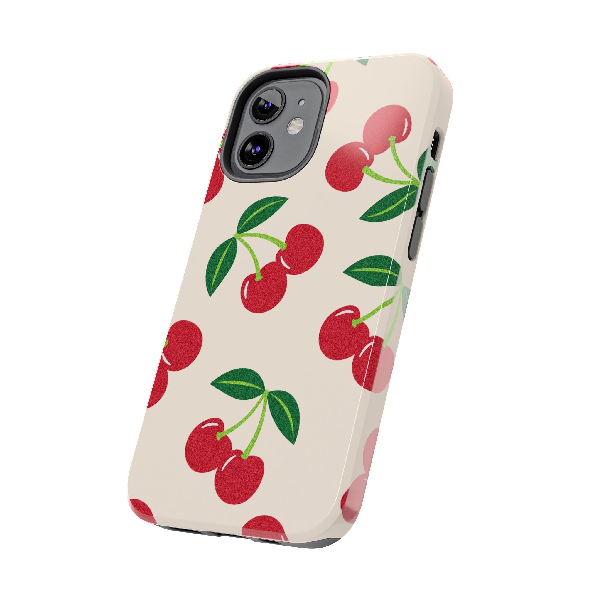 Cherry Pattern Tough Phone Case — Retro Red Cherries on Cream Protective Cover