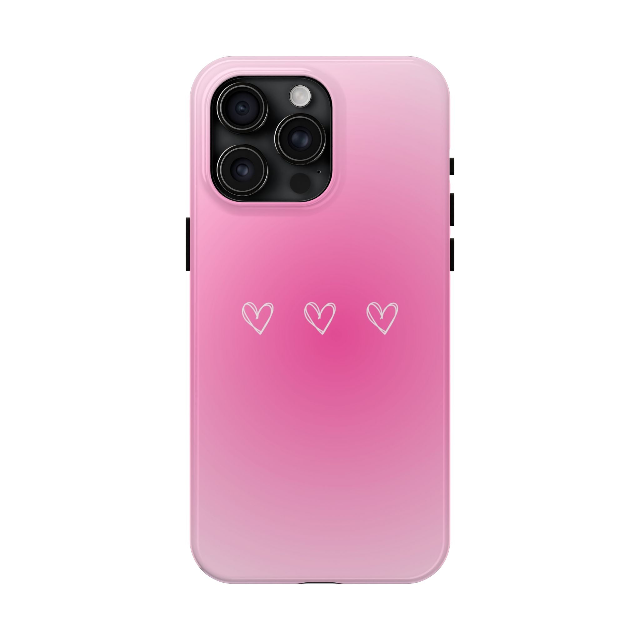 Pink Gradient Tough Phone Case with Three Hand-Drawn Hearts