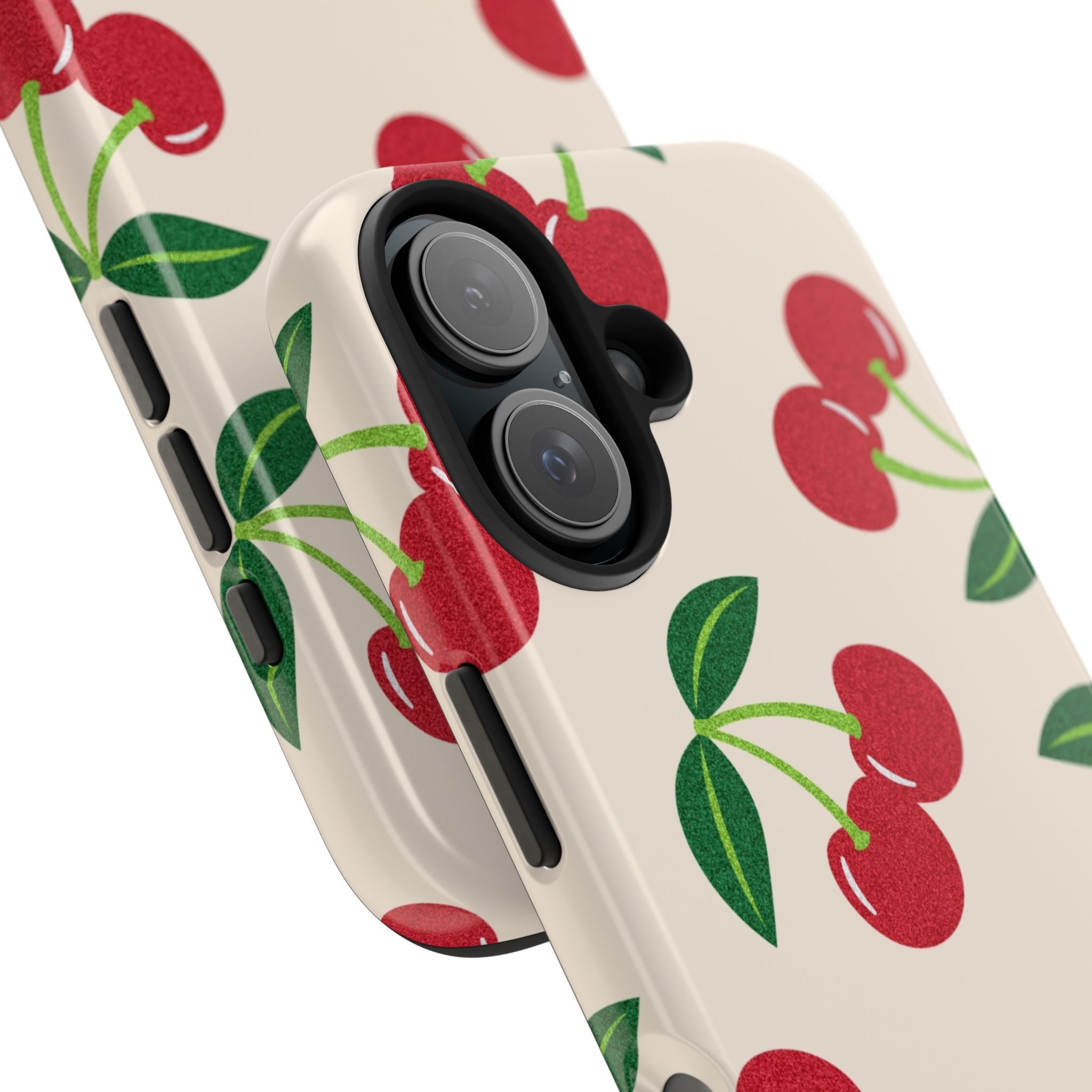 Cherry Pattern Tough Phone Case — Retro Red Cherries on Cream Protective Cover
