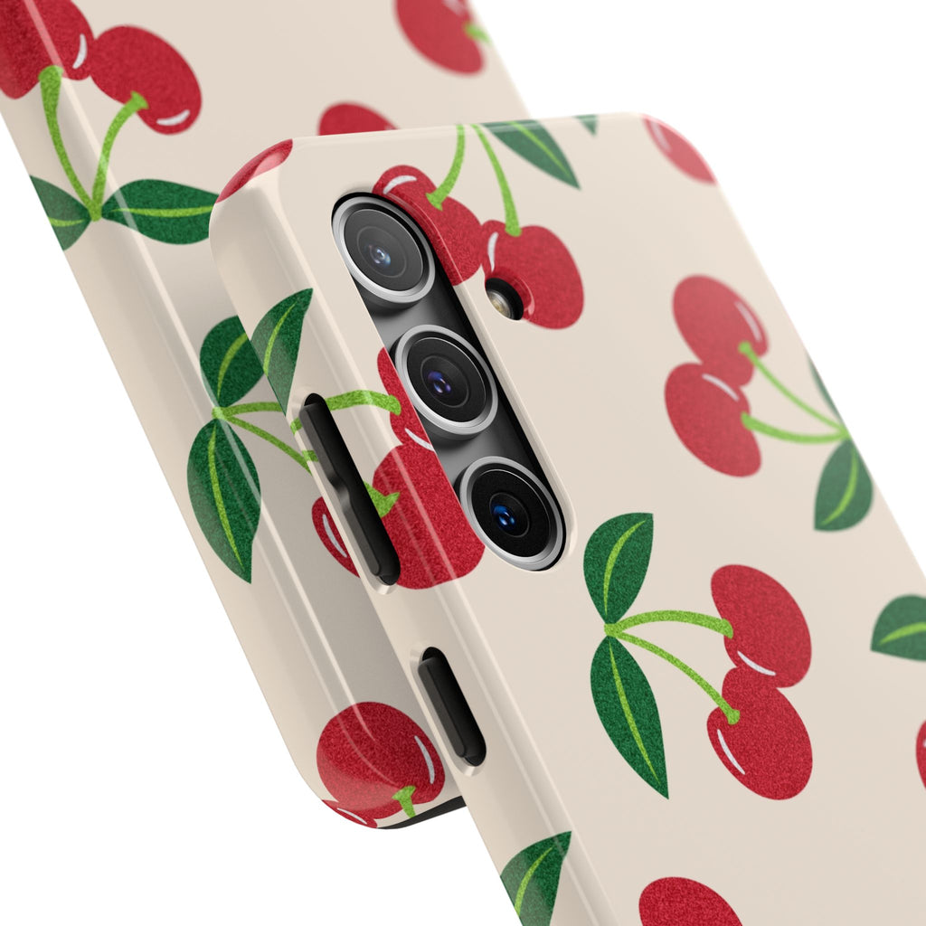 Cherry Pattern Tough Phone Case — Retro Red Cherries on Cream Protective Cover