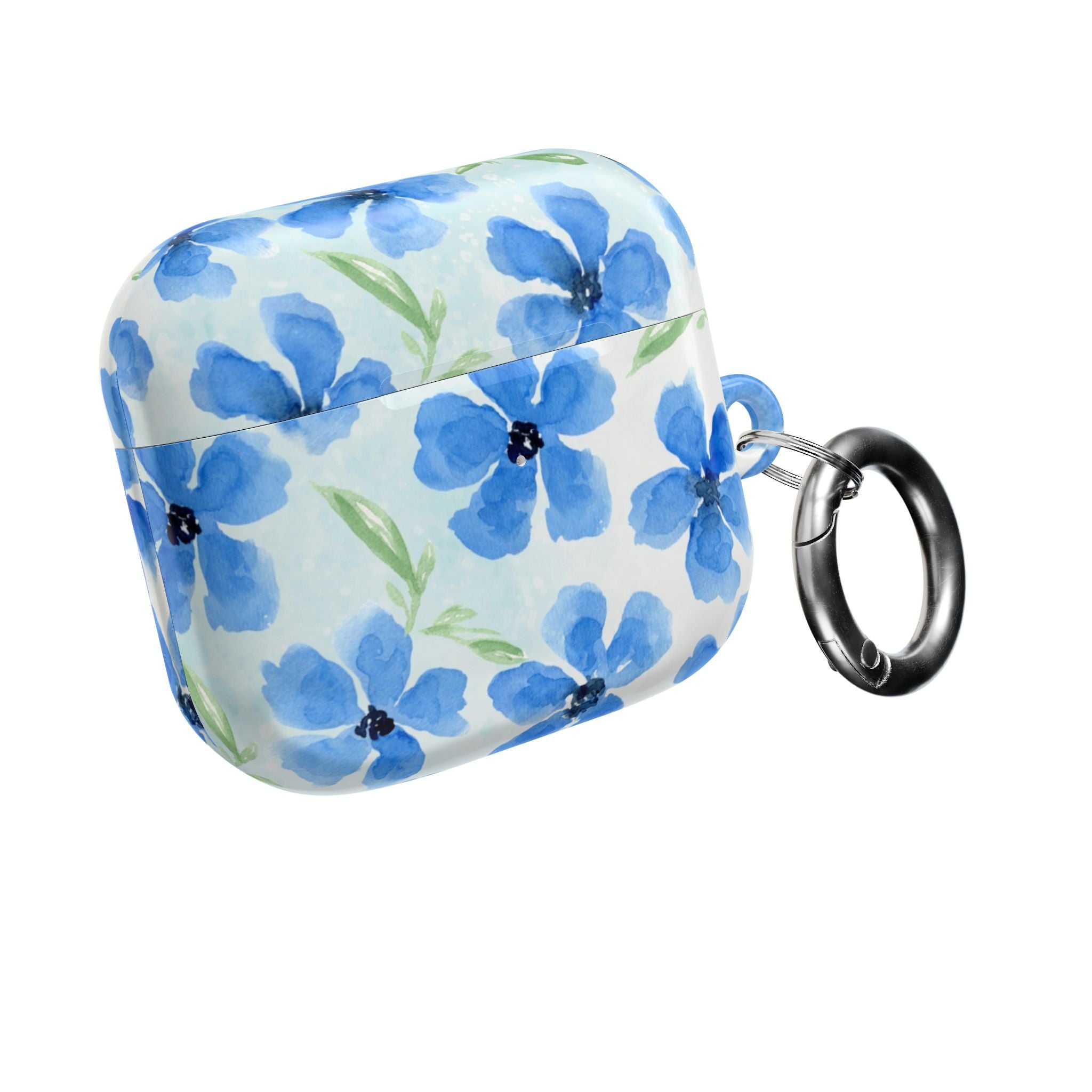 Blue Watercolor Floral AirPod Case — Protective Silicone Cover with Hand-Painted Flowers