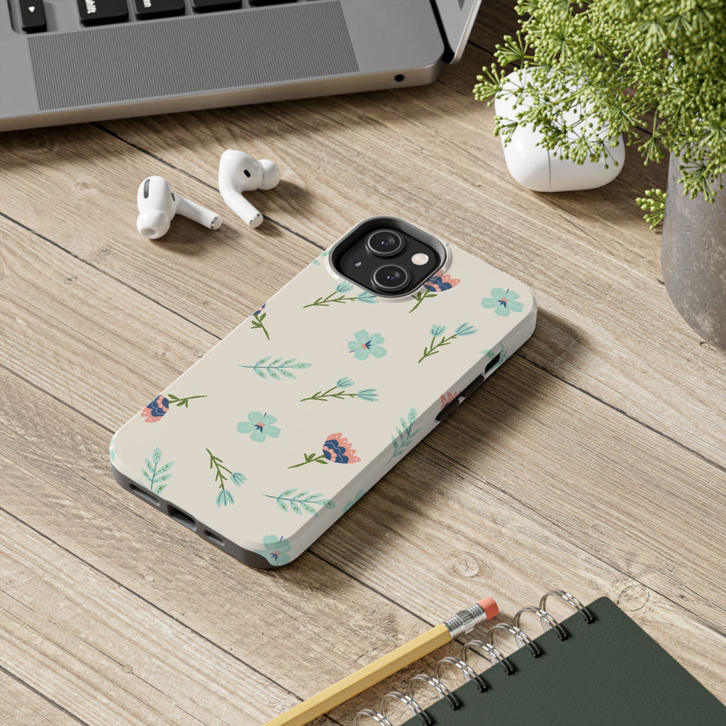 Floral Pattern Tough Phone Case — Pastel Wildflower Protective Phone Cover